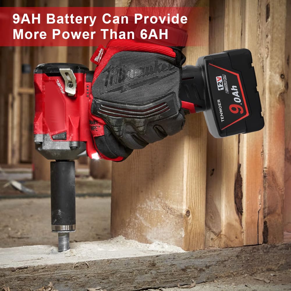 2 Pack 9.0Ah Replacement Battery Compatible with Milwaukee 12V (48-11-2460) - High Capacity Power Solution for Milwaukee 12V Tools - Perfect for Drills, Saws, and Cordless Power Tools