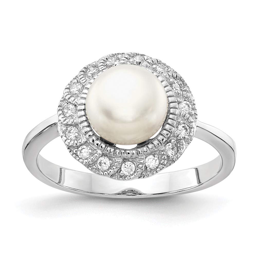 925 Sterling Silver CZ Cubic Zirconia & White Freshwater Pearl Ring - Elegant Anniversary Band for Women, Perfect for Weddings, Engagements & Special Occasions