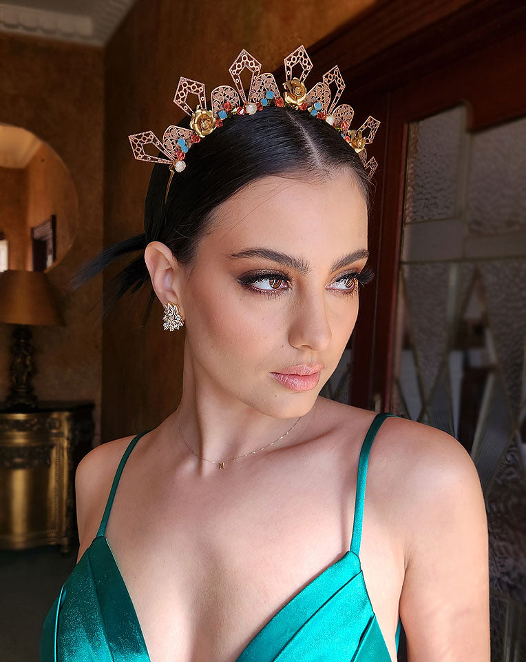 Elegant Rose Gold Filigree Bohemian Headband - Race Day Fascinator Crown for Women | Perfect for Weddings, Parties & Special Events | Luna at Kezani