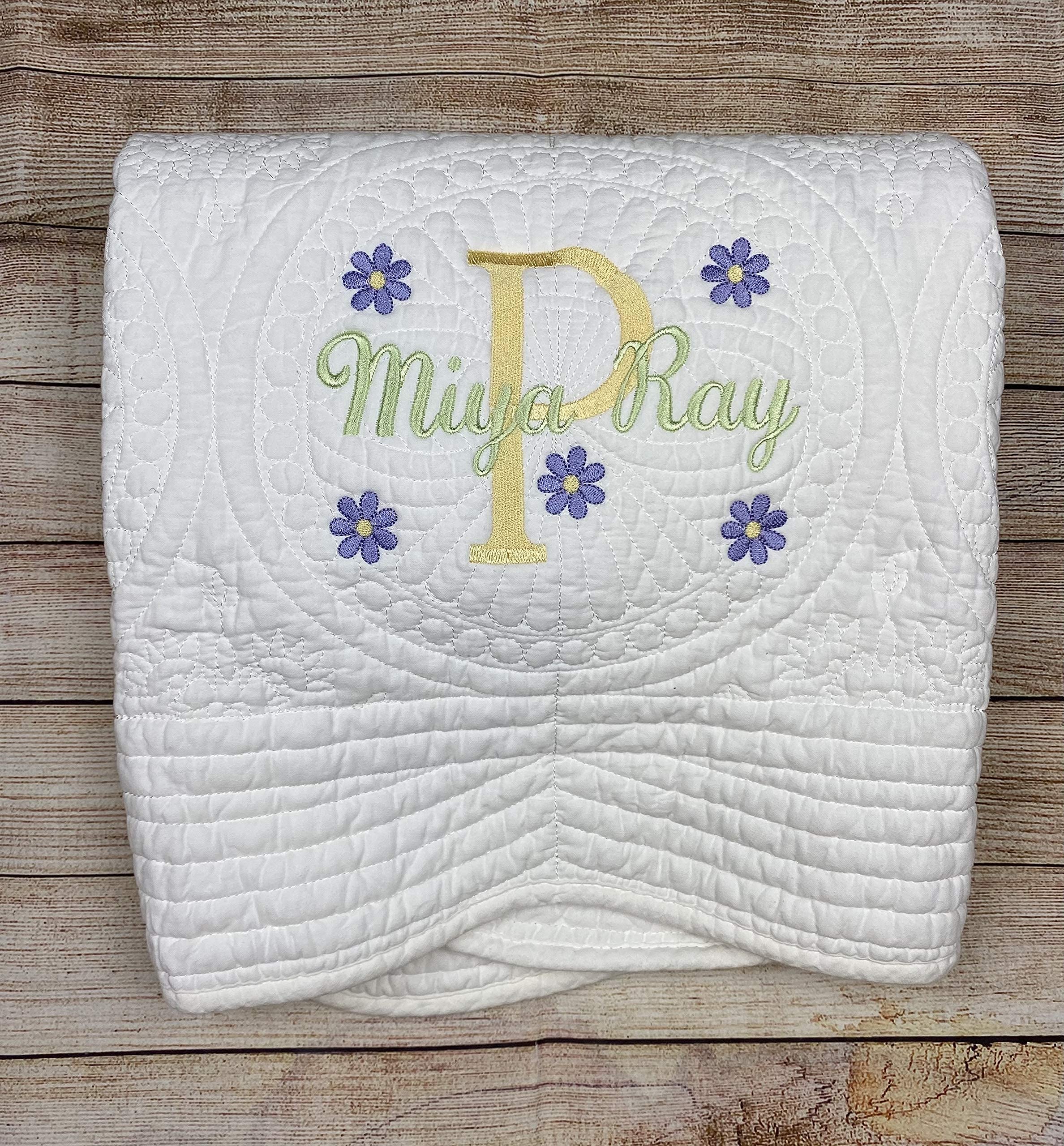Personalized Monogrammed Baby Quilt Blanket - Soft Embroidered Crib Blanket for Newborns, Toddler Boys & Girls - Perfect Baby Shower Gift, Nursery Essentials & Cozy Bedtime Comfort