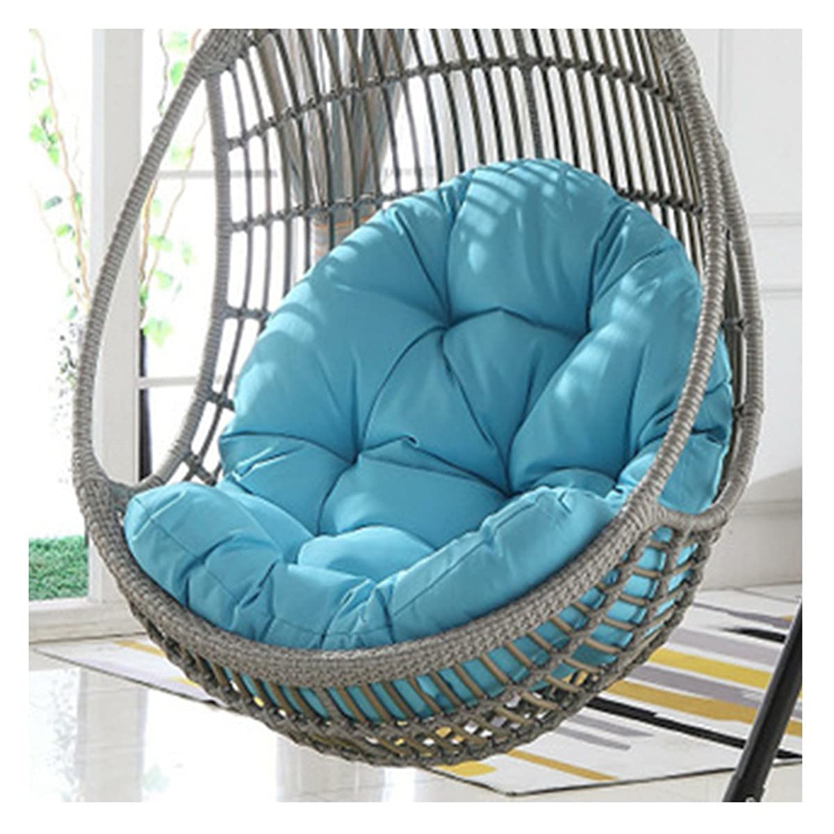 Premium Rattan Egg Hanging Chair for Garden & Patio - Large 90-120cm Wicker Swing with Cushion (Blue) - Perfect for Outdoor Relaxation, Balcony Decor & Backyard Lounging