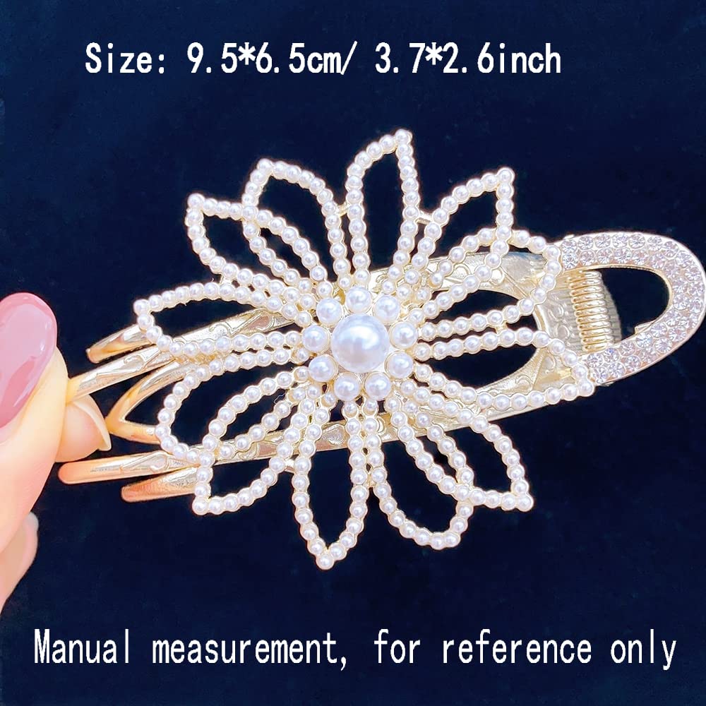Yusier White Pearl Rhinestone Hair Clips for Women - Duckbill Flower Barrettes for Fine & Flat Hair - Elegant Pearl Hair Accessories for Weddings, Parties & Daily Styling