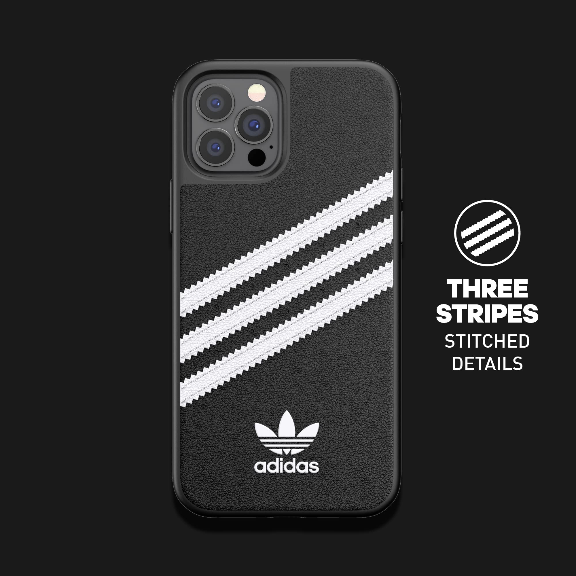 Adidas Originals Molded Phone Case for iPhone 12/12 Pro - Shockproof Protective Cover (Black/White) | Slim Fit, Durable Protection for Everyday Use, Work & Travel