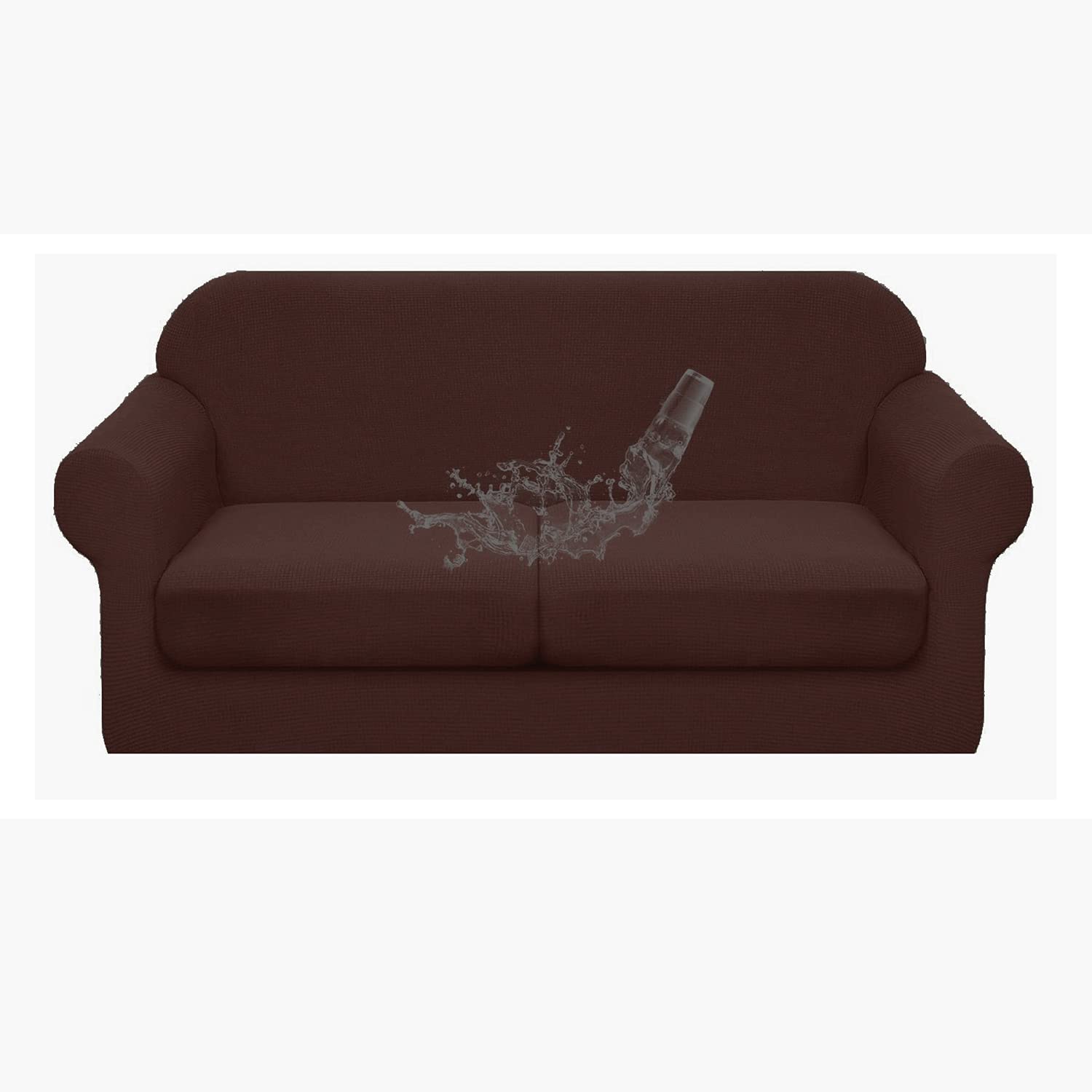 ZYXFYY Waterproof Sofa Slipcover - Dark Brown 3-Seater Couch Cover with 2 Seat Cushion Protectors | Pure Color Furniture Protector for Living Room, Family Room & Office