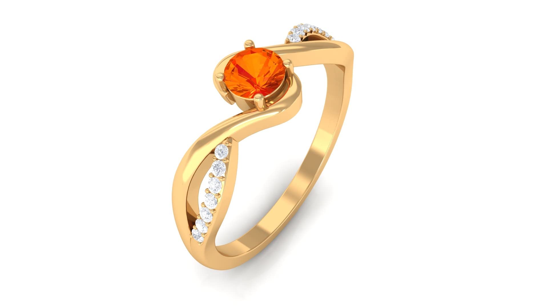 Genuine Orange Sapphire Solitaire Ring with Diamond Accents - 14K Solid Gold Women's September Birthstone Jewelry - Perfect for Anniversaries, Engagements & Special Occasions