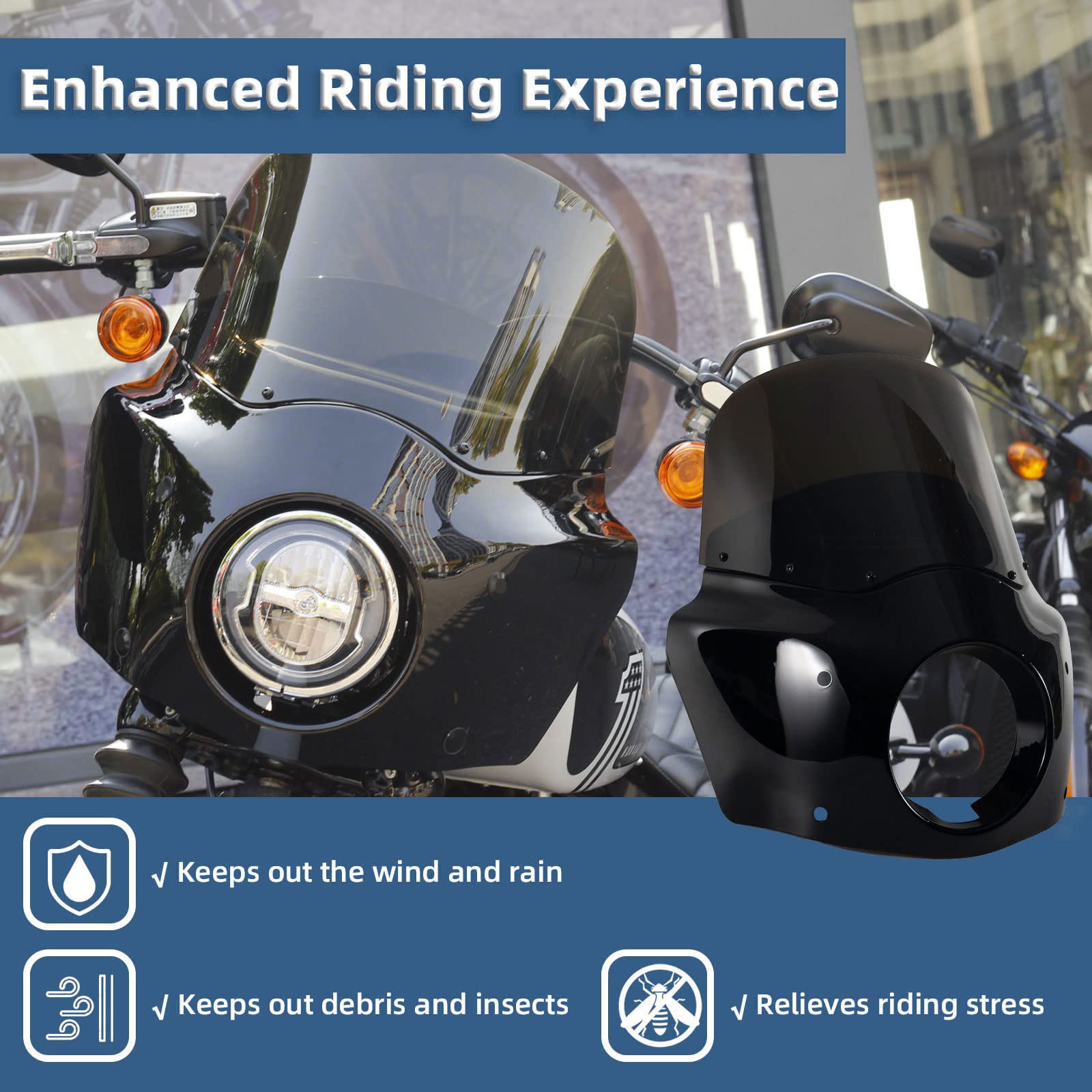 Smoked Motorcycle Windshield Kit for 2006-2017 Harley Davidson Dyna Street Bob Super Glide FXD FXDC Low Rider - 11