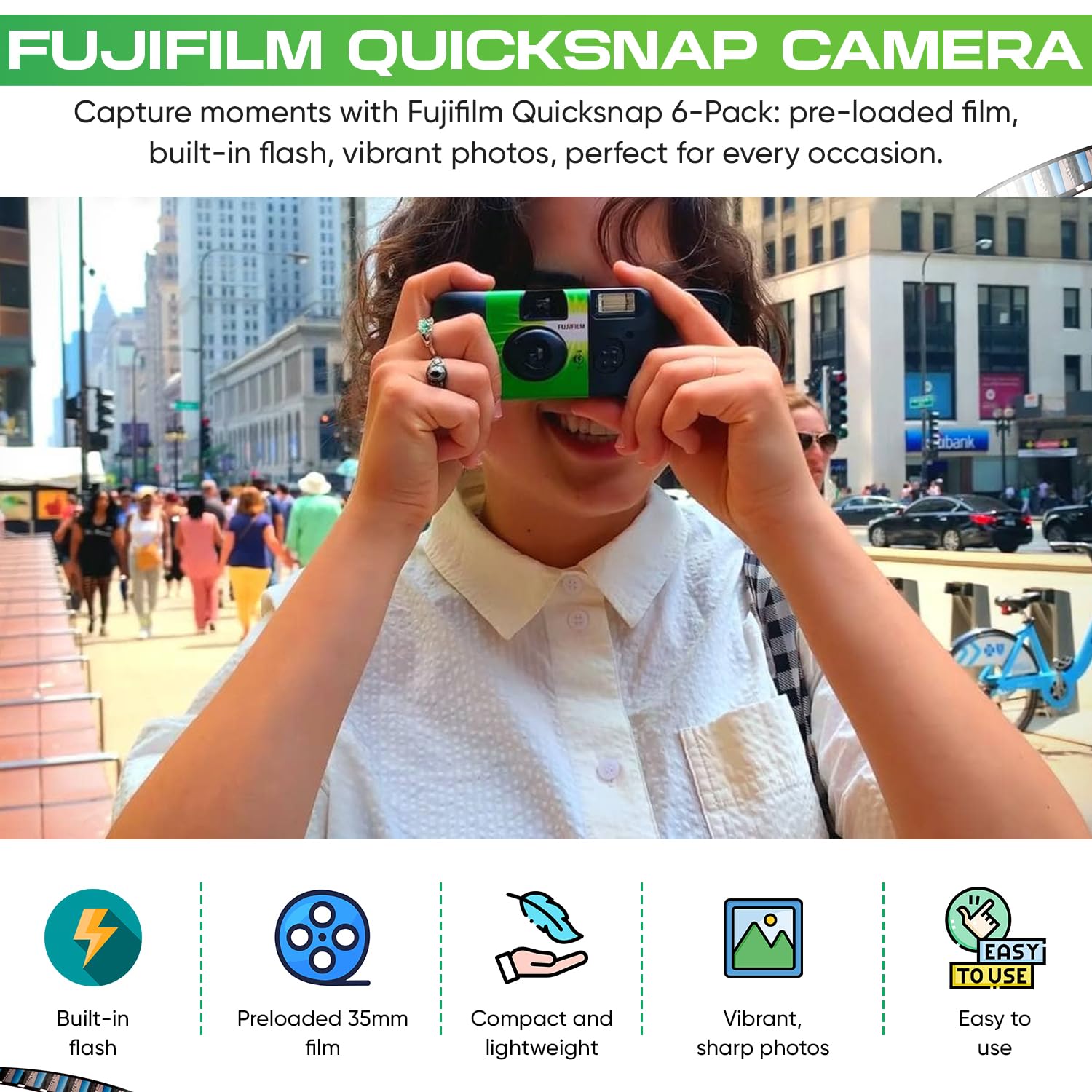 FujiFilm Quicksnap Flash Disposable Camera 400 ISO, 6-Pack 35mm Film Camera with 27 Exposures - Perfect for Weddings, Parties, Travel & Events - Bulk Disposable Cameras for Photography Enthusiasts