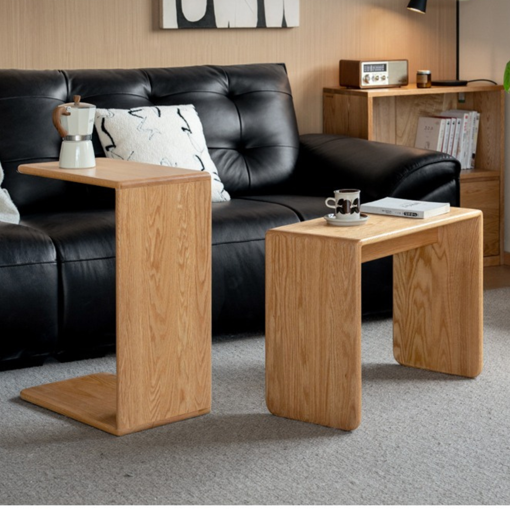 Solid Oak Wood C-Shaped Side Table - Multifunctional End Table for Living Room, Bedroom, or Office - Perfect for Holding Drinks, Books, and Decor