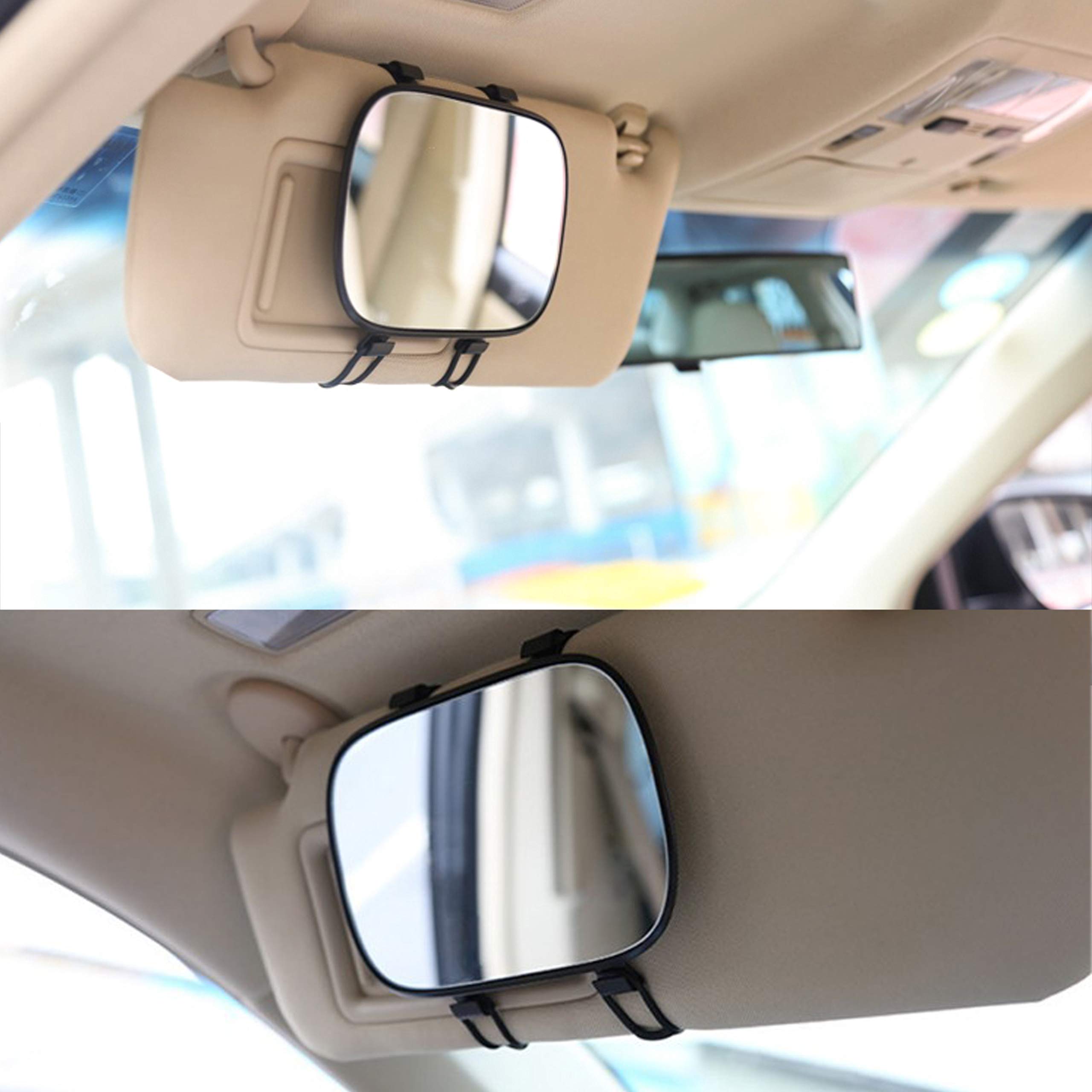 KEWAYO 6.7 Inch Car Visor Mirror - Adjustable Double Elastic Clip Universal Sun Visor Mirror for Cars, Trucks, SUVs & Vans | Perfect for Makeup, Shaving & Rear View Safety While Driving