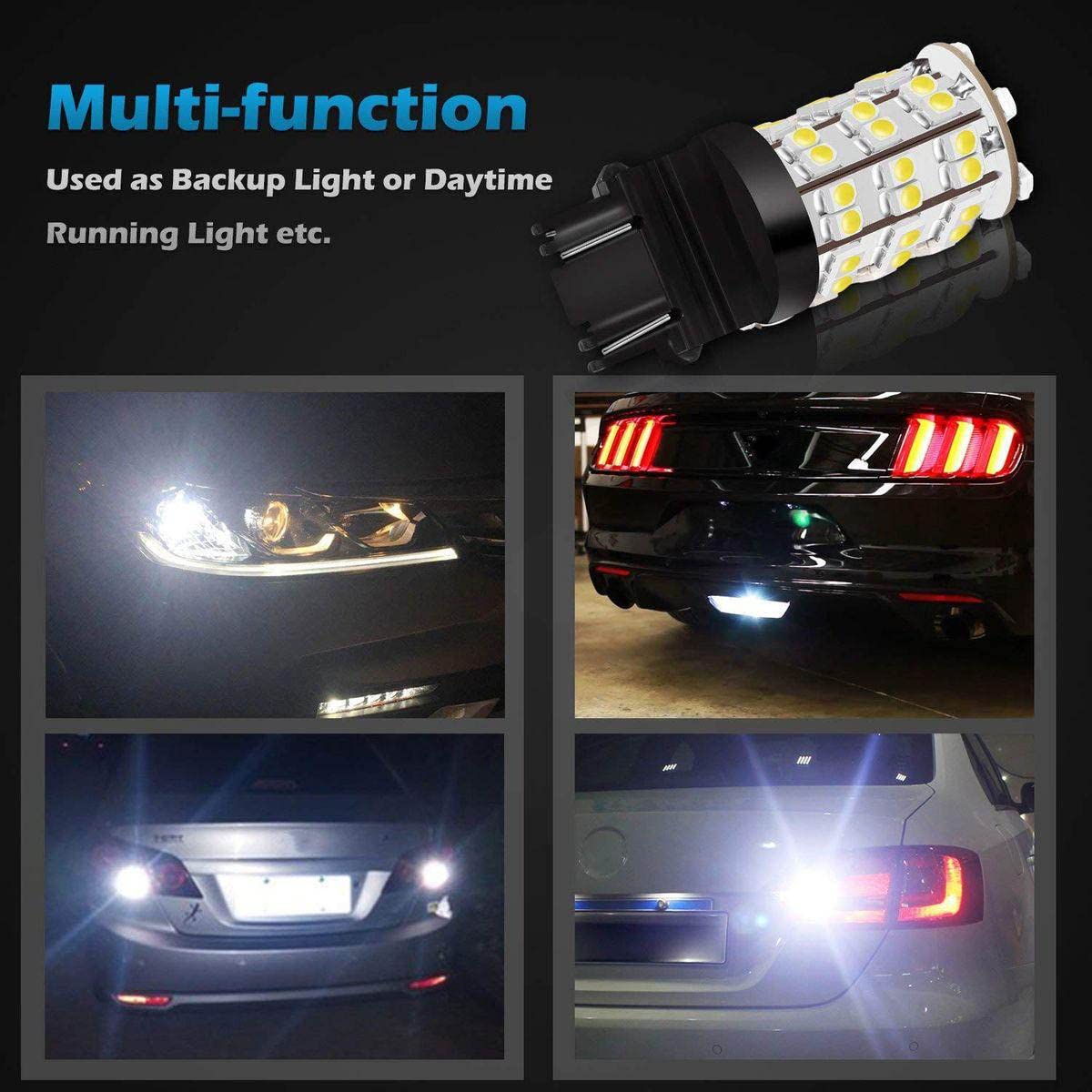 3157 3156 4114 LED Daytime Running Light Bulbs - 60LED 3528-SMD 6000K Xenon White Ultra Bright DRL Driving Lights for Cars (Pack of 2) - Perfect for Enhanced Visibility & Safety in Daytime Driving