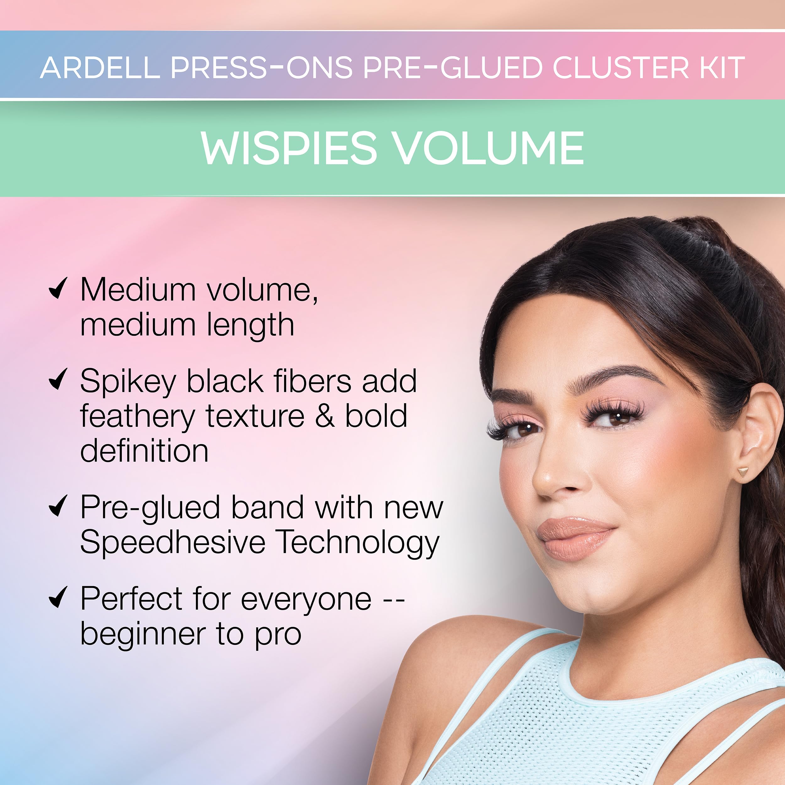 Ardell Press On Pre-Glued Eyelash Extensions - Wispies Volume, Customizable DIY Lash Clusters for Natural Look, All-Day Wear (12mm & 14mm Individual Lashes, 12 Count) - Perfect for Parties, Weddings & Everyday Glam