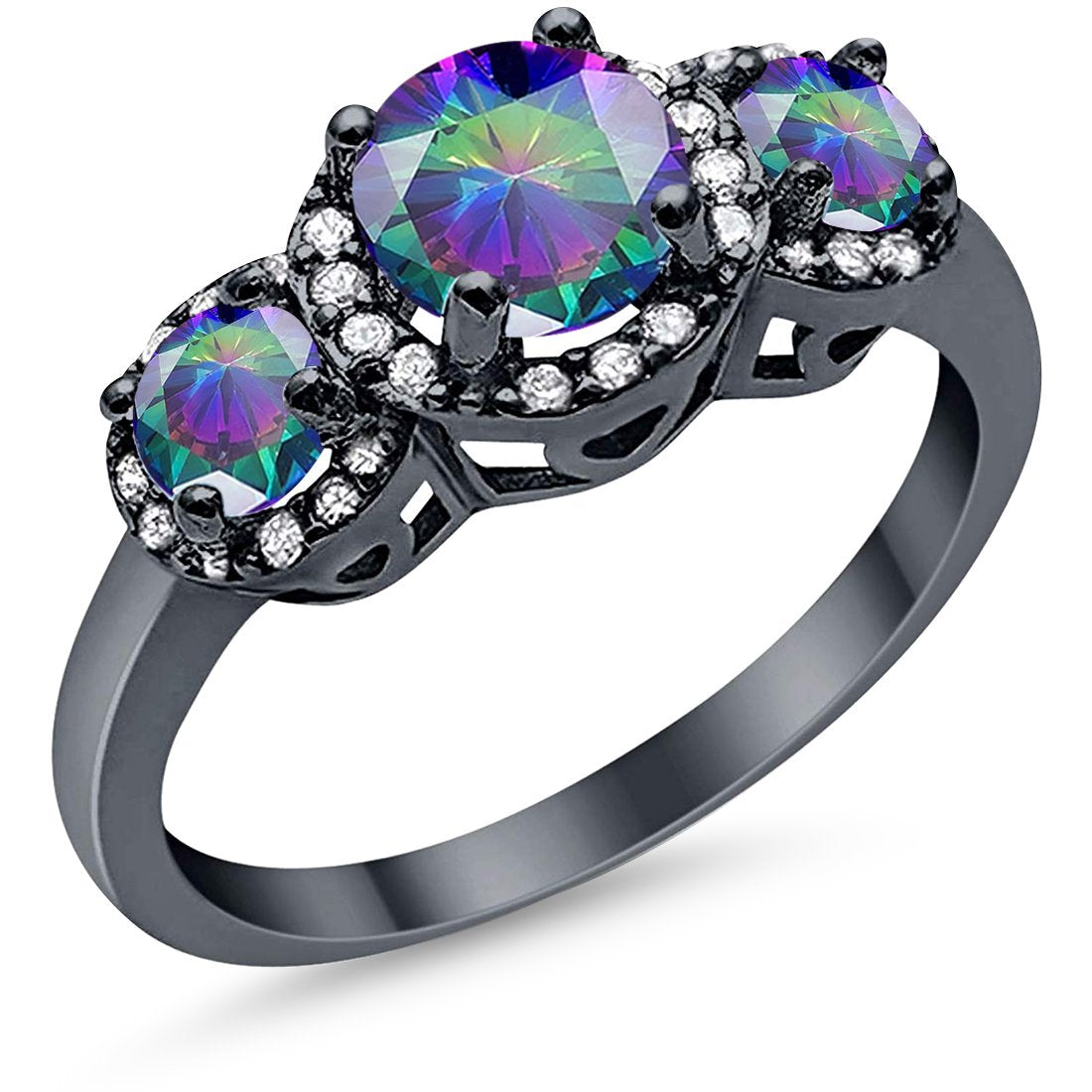 3 Stone Halo Wedding Ring - 925 Sterling Silver Cubic Zirconia Engagement Ring for Women - Perfect for Bridal, Anniversary & Valentine's Day Gifts