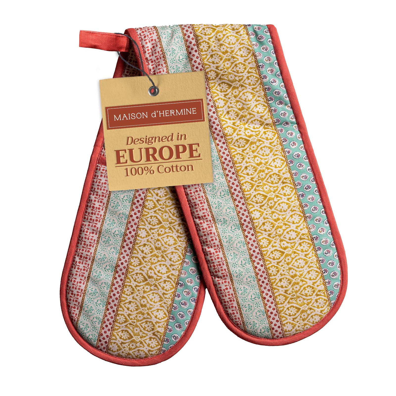 Hermine Double Oven Mitts Set - 100% Cotton Heat Resistant 7