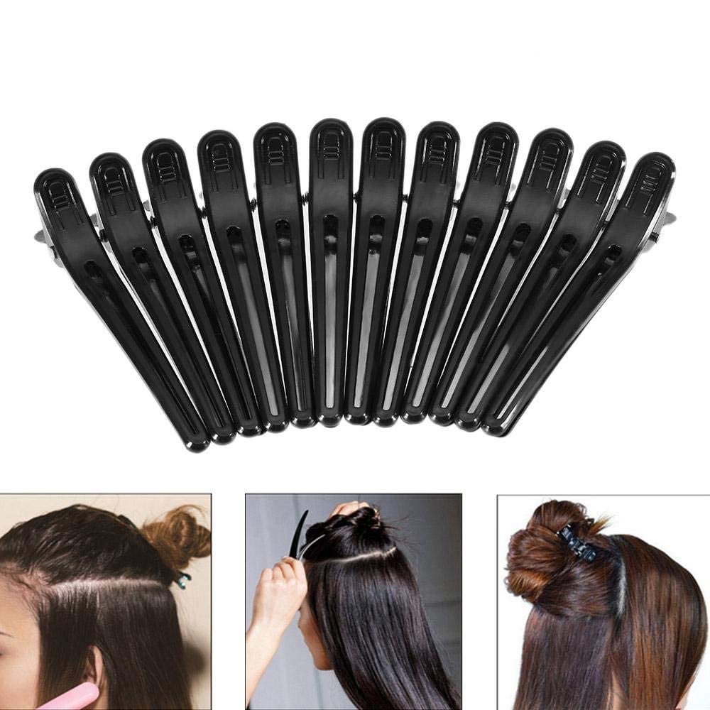 STYLAZO Professional Salon Hair Styling Clips - 12 Piece Set for Women's Hairdressing & Styling | Durable Black Sectioning Clips for Salon, Home Use & DIY Hairstyling