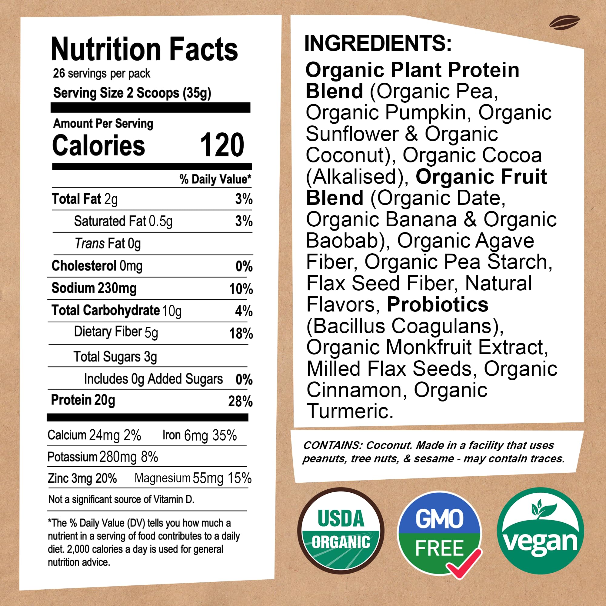 EarthChimp Organic Vegan Protein Powder with Probiotics - Non-GMO, Dairy-Free, Plant-Based Protein for Women & Men - Gluten-Free, 26 Servings (32oz, Chocolate) - Perfect for Post-Workout Recovery & Healthy Smoothies