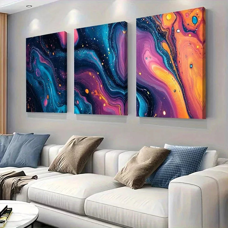3-Piece Cosmic Fluid Abstract Galaxy Swirl Wall Art Set - Framed Canvas Prints 40x60cm - High Quality Australian Made Wall Decor - Perfect for Living Room, Bedroom & Office Decor