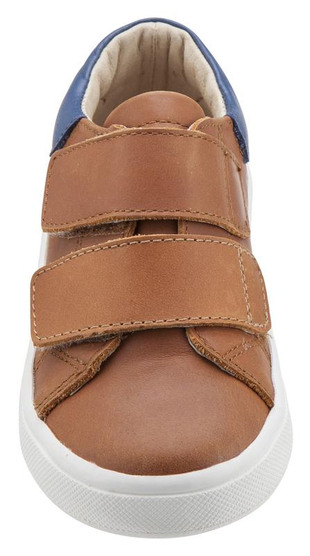Old Soles Kids' 6025 Cast Away Runner Tan & Denim Blue Leather Sneakers with Hook & Loop Straps - Comfortable Bicolor Shoes for Boys & Girls - Perfect for School, Play & Everyday Wear