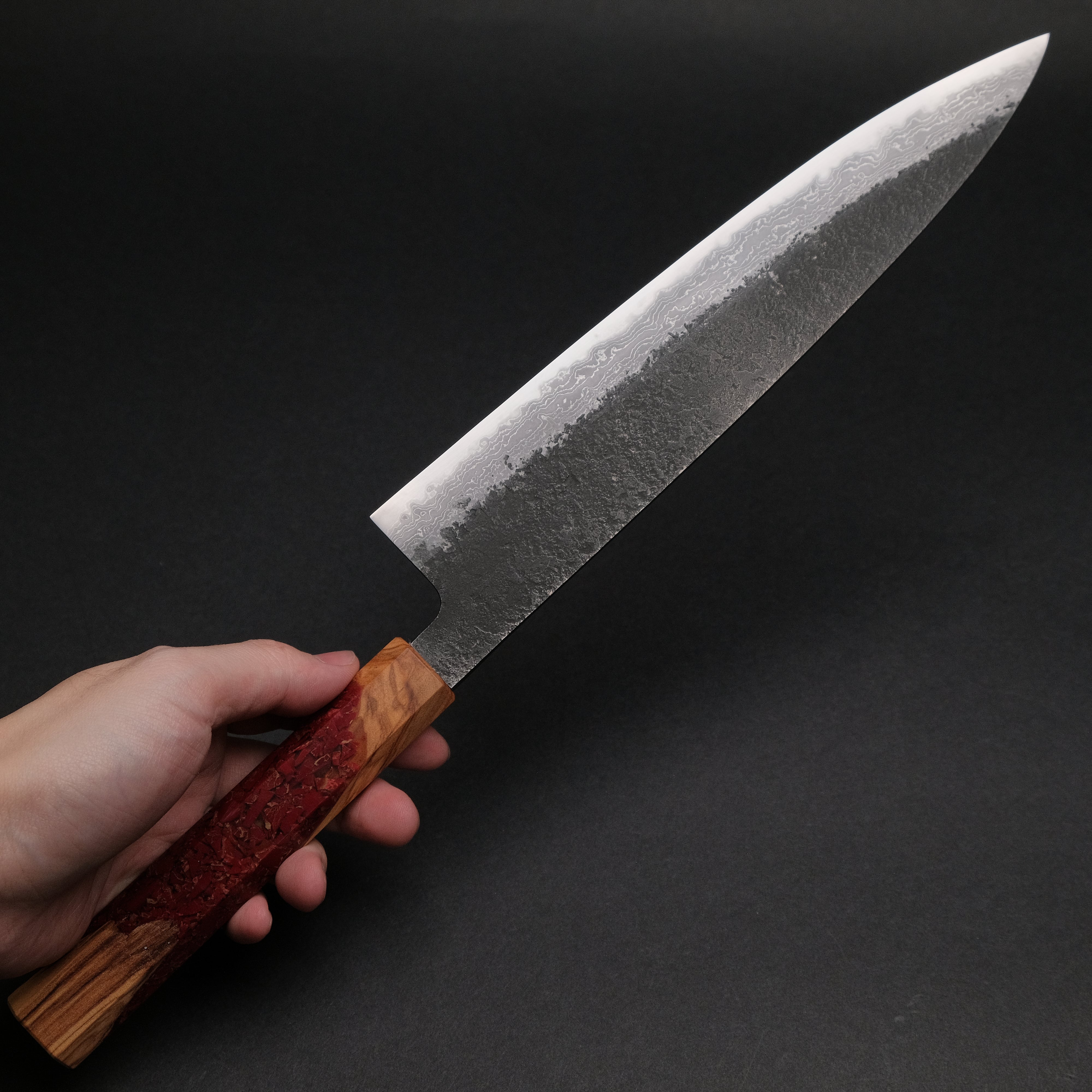 Premium Ajikataya White #2 Nashiji Damascus Gyuto 240mm Japanese Chef Knife with Olive/TQPRV Handle (#43) - Perfect for Sushi, Meat Slicing & Professional Kitchen Use