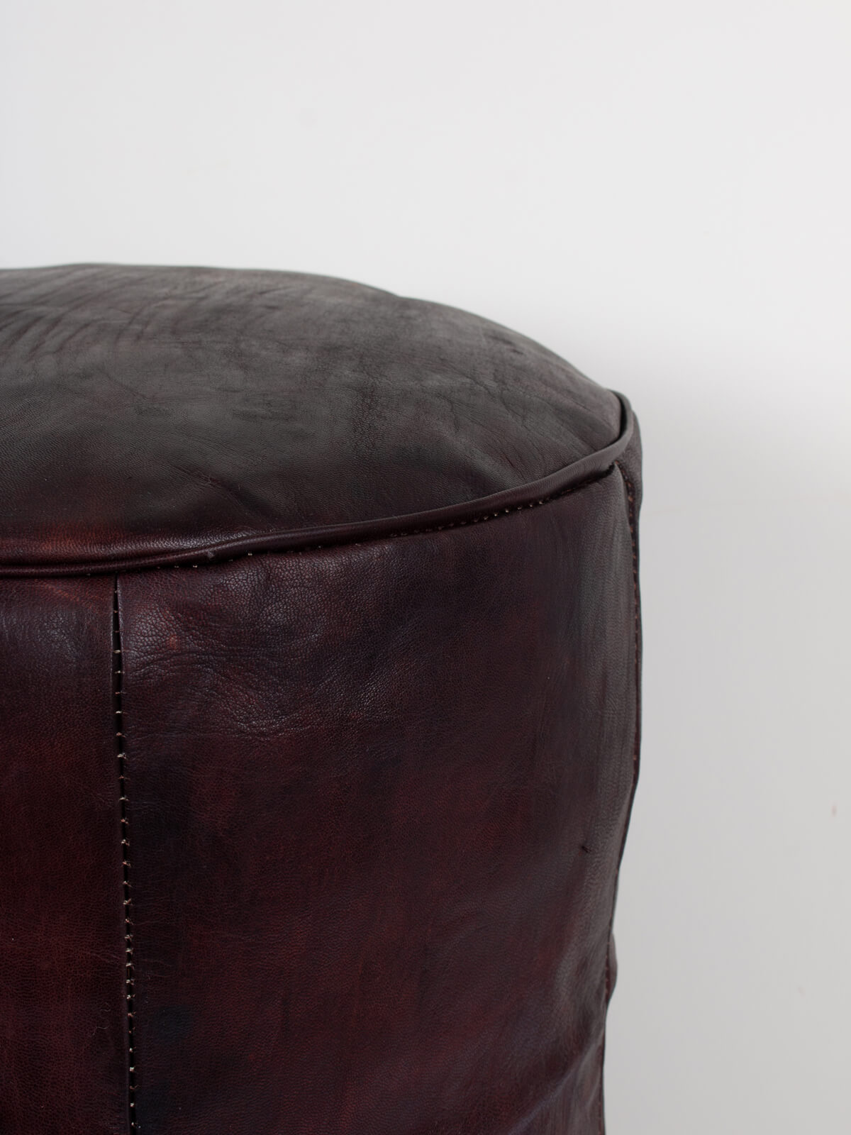 Handmade Moroccan Leather Drum Pouffe Ottoman - Dark Chocolate Brown - Perfect for Living Room, Bedroom, or Boho Decor