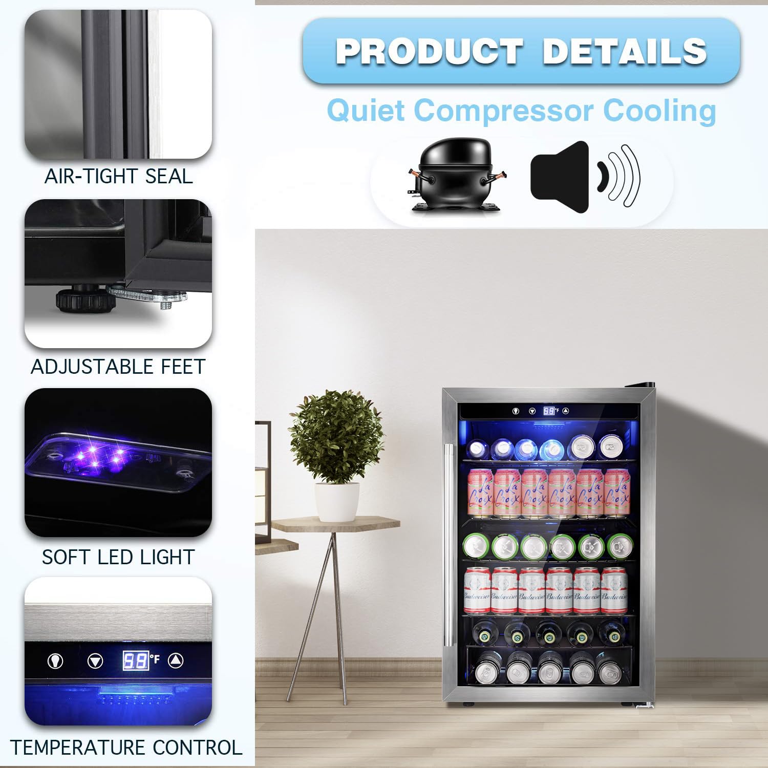 Antarctic Star 4.4 Cu.Ft Mini Fridge with Glass Door - 145 Can Capacity Beverage Cooler for Beer, Soda, Wine - Compact Drink Refrigerator for Home, Office, Bar, Dorm, Man Cave & Game Room