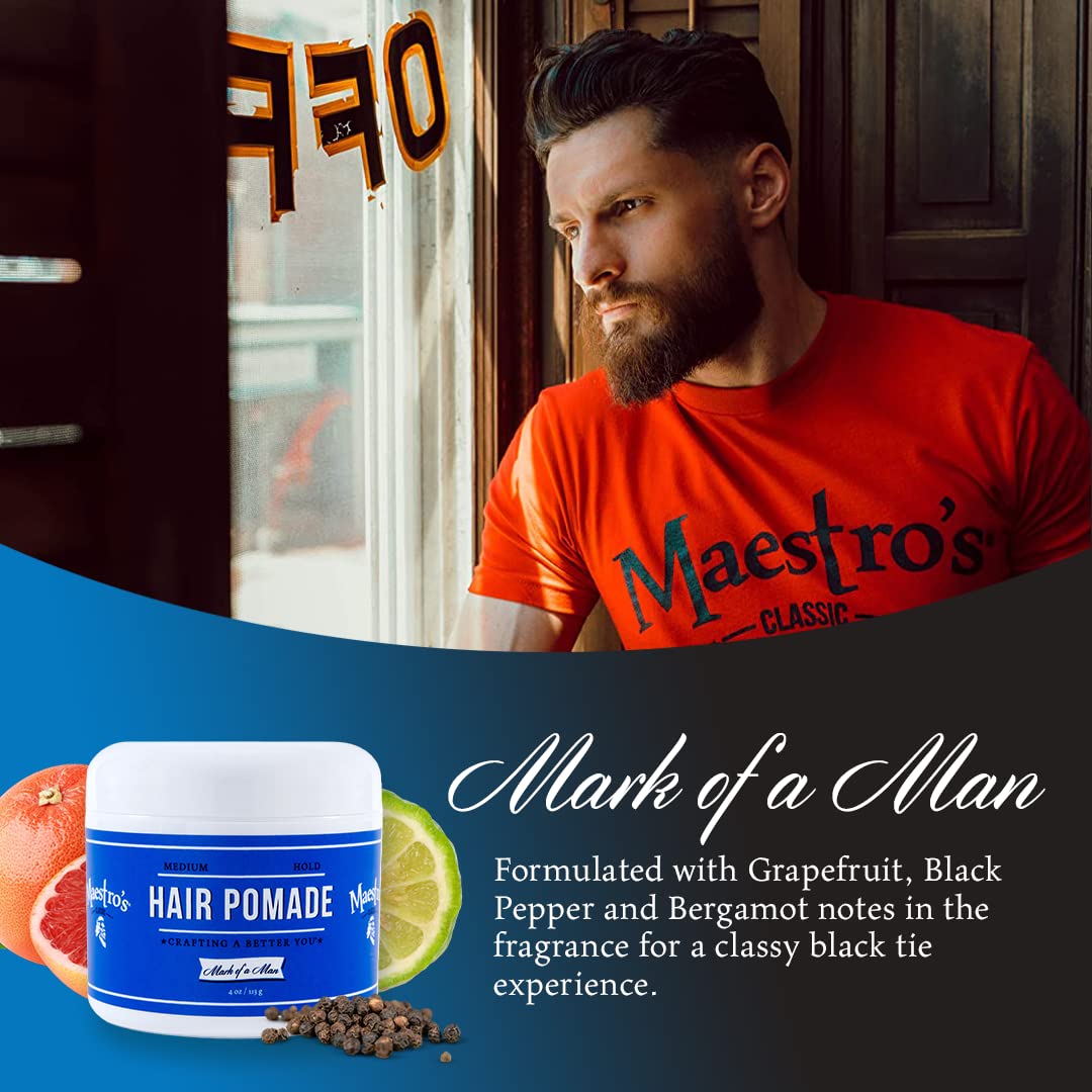 Maestro's Classic Hair Pomade - Strong Hold Styling Wax for Men, 4 oz | Perfect for Slick Back, Pompadour & Vintage Hairstyles