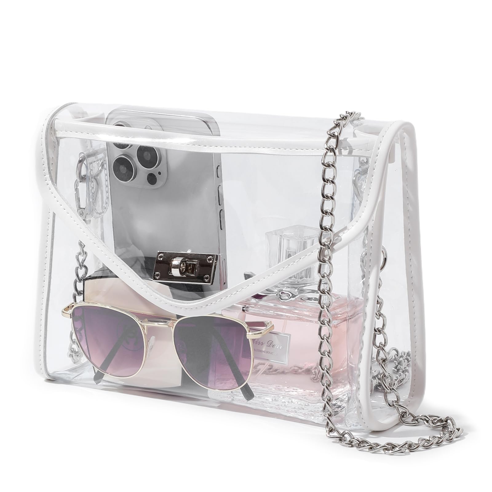 Bucosd Clear Purse for Women - Stadium Approved Transparent Crossbody Bag with Leather Trim | Perfect for Concerts, Sports Games & Festival Security Checks