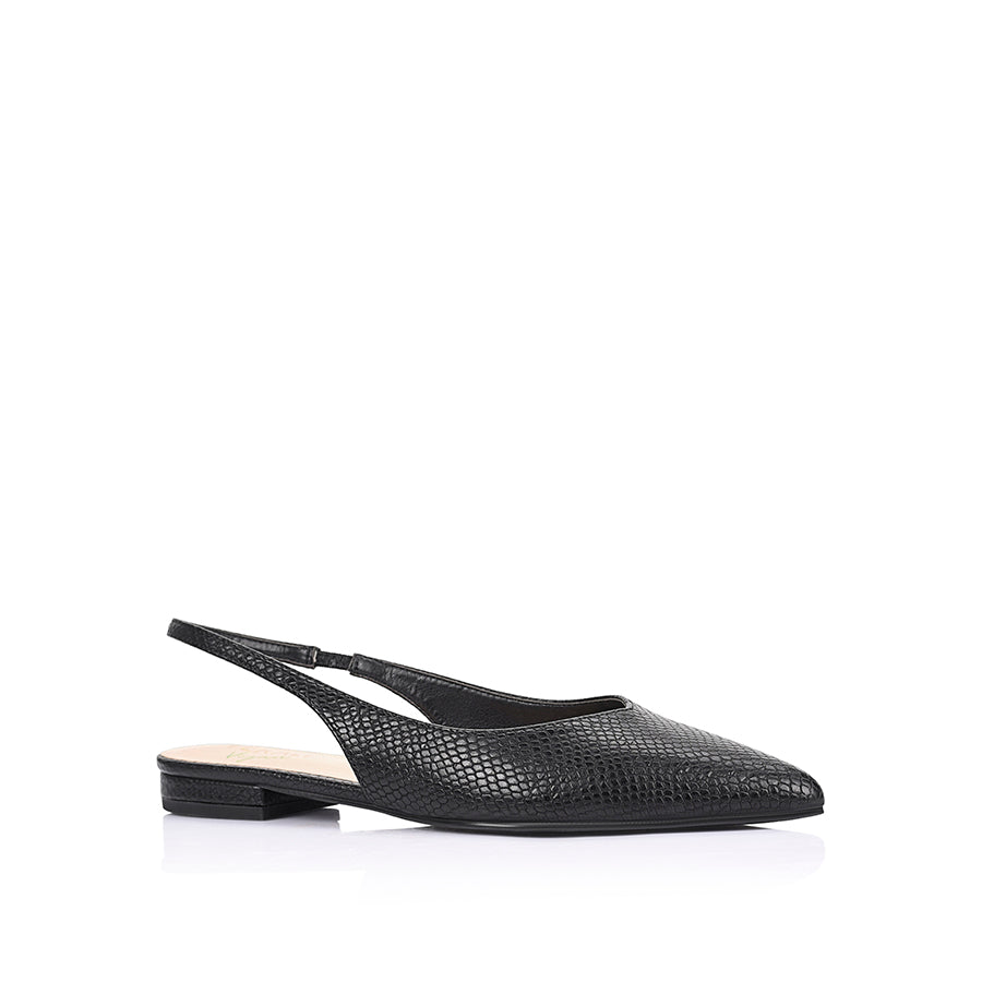 History Slingback Flats - Black Snake Print Women's Comfortable Low Heel Shoes for Work, Office & Casual Outfits