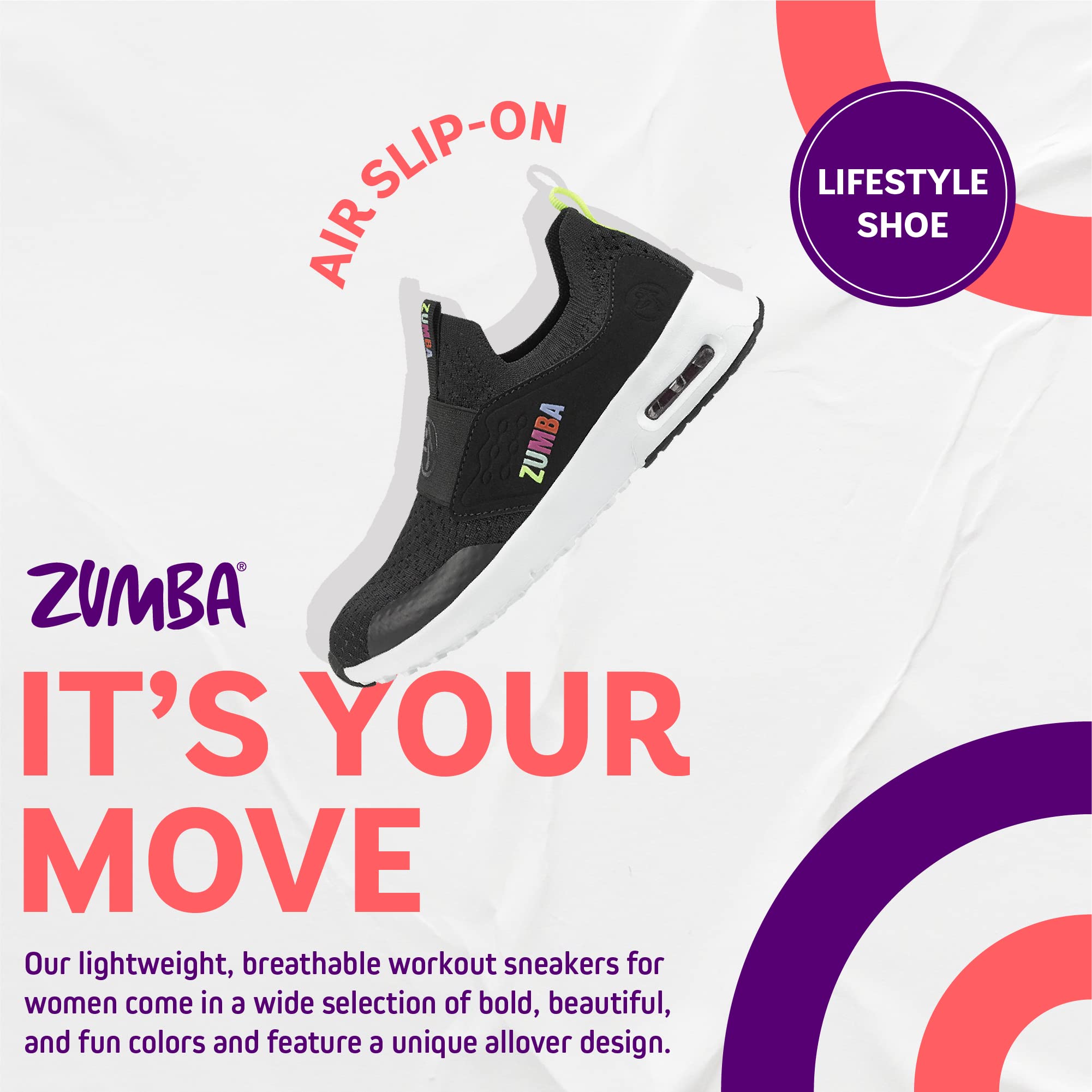 Zumba Sneakers for Women - Lightweight Low-Top Slip-On Dance Shoes with Air Cushion | Perfect for Zumba Fitness, Dance Workouts & Casual Wear