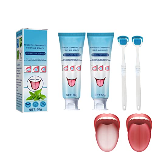 **Fresh Breath Tongue Cleaning Gel & Scraper Kit - 2PC Oral Care Set for Bad Breath, Plaque Removal & Tongue Hygiene - Perfect for Daily Dental Routine & Travel**