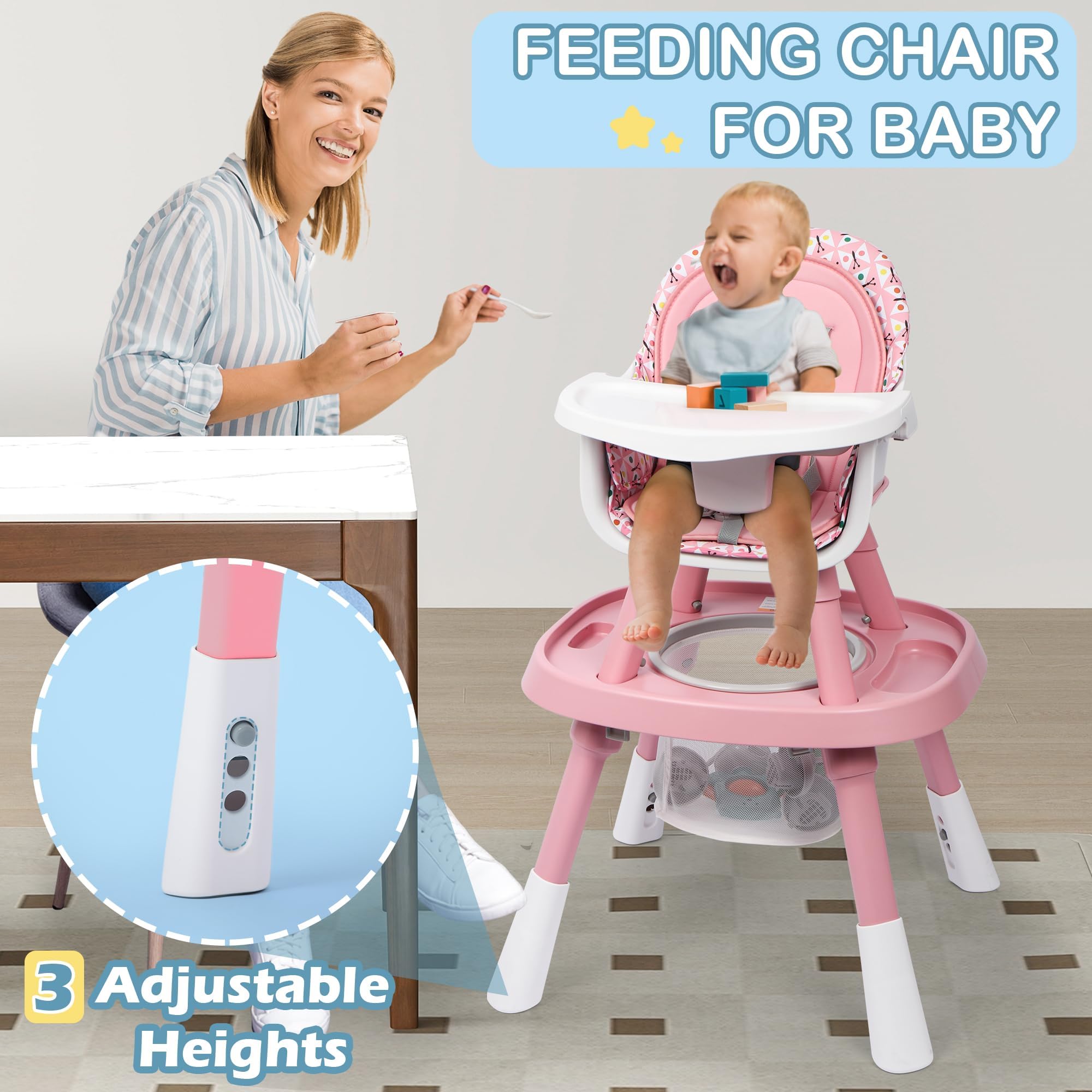 Xilingol 15-in-1 Convertible High Chair - 2-in-1 Baby Highchair & Activity Center with Toys, Booster Seat, Building Block Table | Toddler Chair with Removable Tray, 5-Point Harness & 2-Layer Cushion | Perfect for Feeding, Playtime & Learning Activities at Home