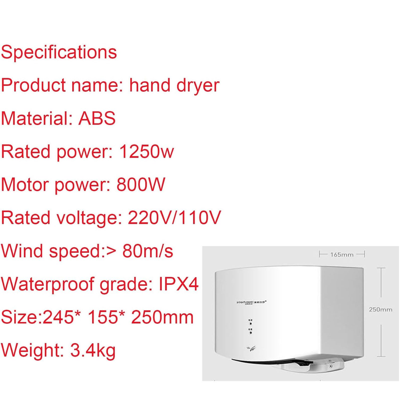 Automatic Commercial Hand Dryer - ABS Wall Mount Air Dryer with Filtration System for Toilets, Washrooms & WC - Gold Finish - Ideal for Hotels, Restaurants, and Public Restrooms