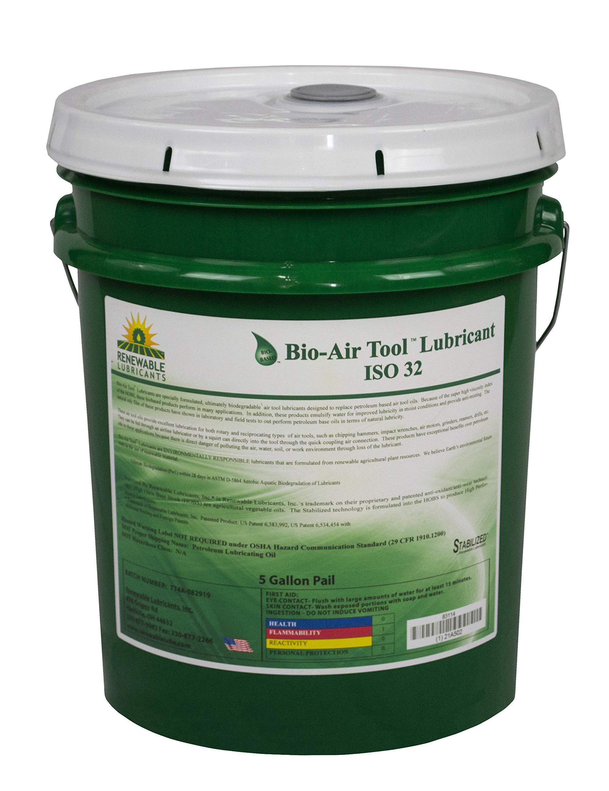 Premium Bio-Air Tool ISO 32 Lubricant Oil - 5 Gallon Pail for Industrial Machinery & Pneumatic Tools - Ideal for Compressors, Hydraulic Systems & Heavy Equipment Maintenance