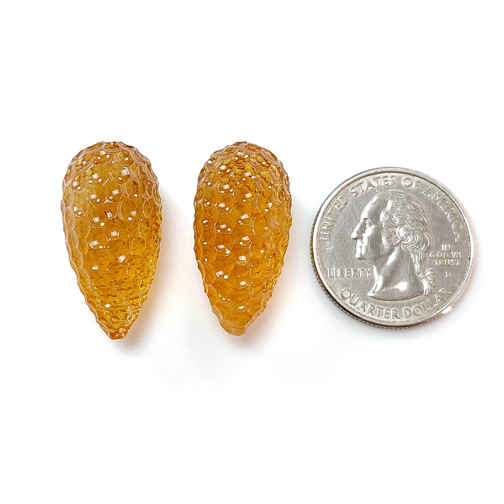 Natural Untreated Yellow Citrine Gemstone Teardrop Carving - 67.60cts Handcrafted Pair (28mm) | November Birthstone | Perfect for Jewelry Making, Healing Crystals & Gift Giving