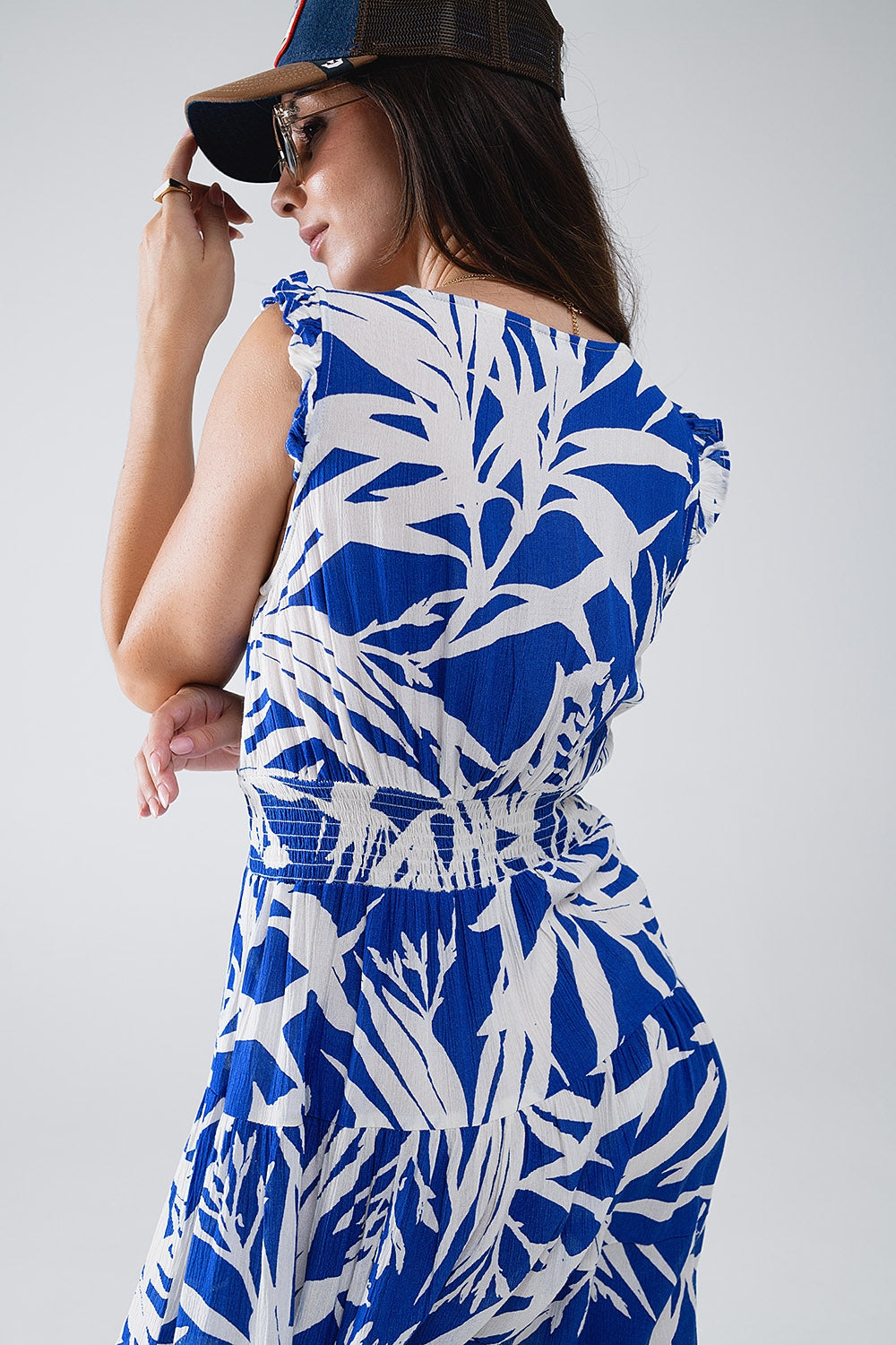 Blue Short Robe with Tropical Palm Print - Lightweight Summer Kimono for Beach, Pool & Lounge Wear