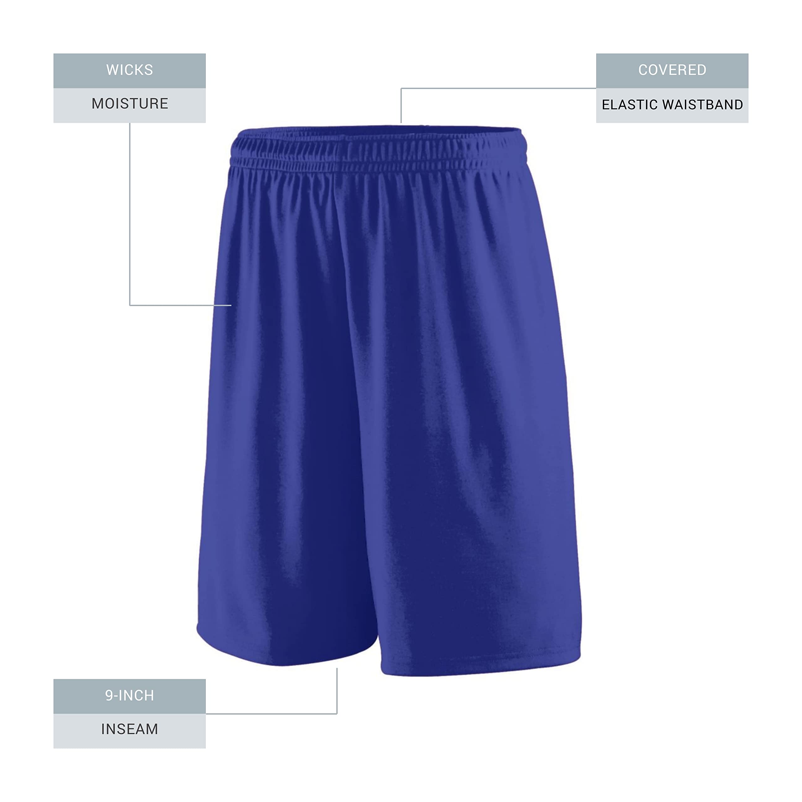 Augusta Sportswear Youth Training Shorts - 9-Inch Inseam Athletic Gym Shorts for Teens | Perfect for Basketball, Soccer & Workout Sessions