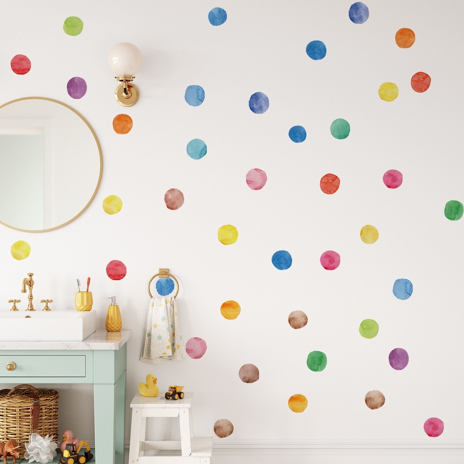 Watercolor Brush Rainbow with Dots Wall Stickers - Colorful Kids Room Decor, Nursery Wall Art, Playroom Decals for Creative Spaces