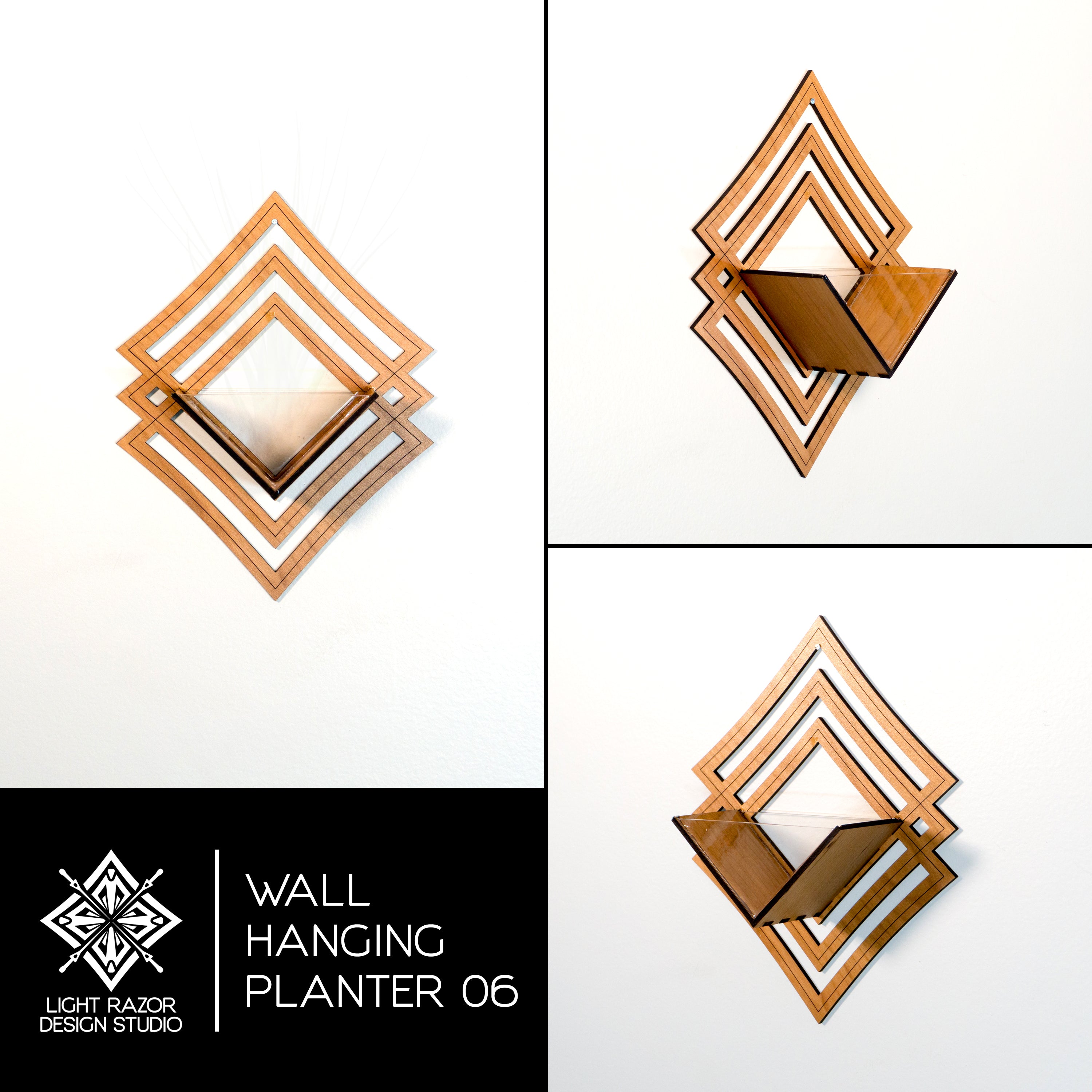 Modern Handmade Wood Wall Hanging Planter Set of 6 - Air Plant Holder & Mounted Display Hanger for Home Decor - Perfect Plant Lover Gift & Living Art for Living Room, Bedroom, or Office