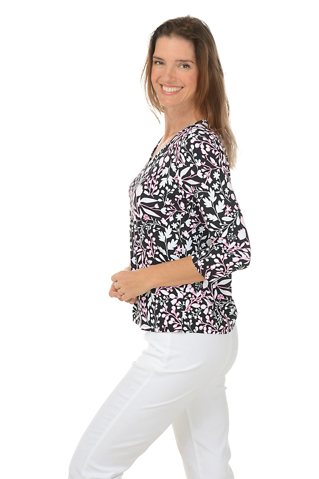 Floral Print UPF50+ V-Neck Sun Protection Top for Women - Perfect for Beach, Pool & Summer Outdoor Activities