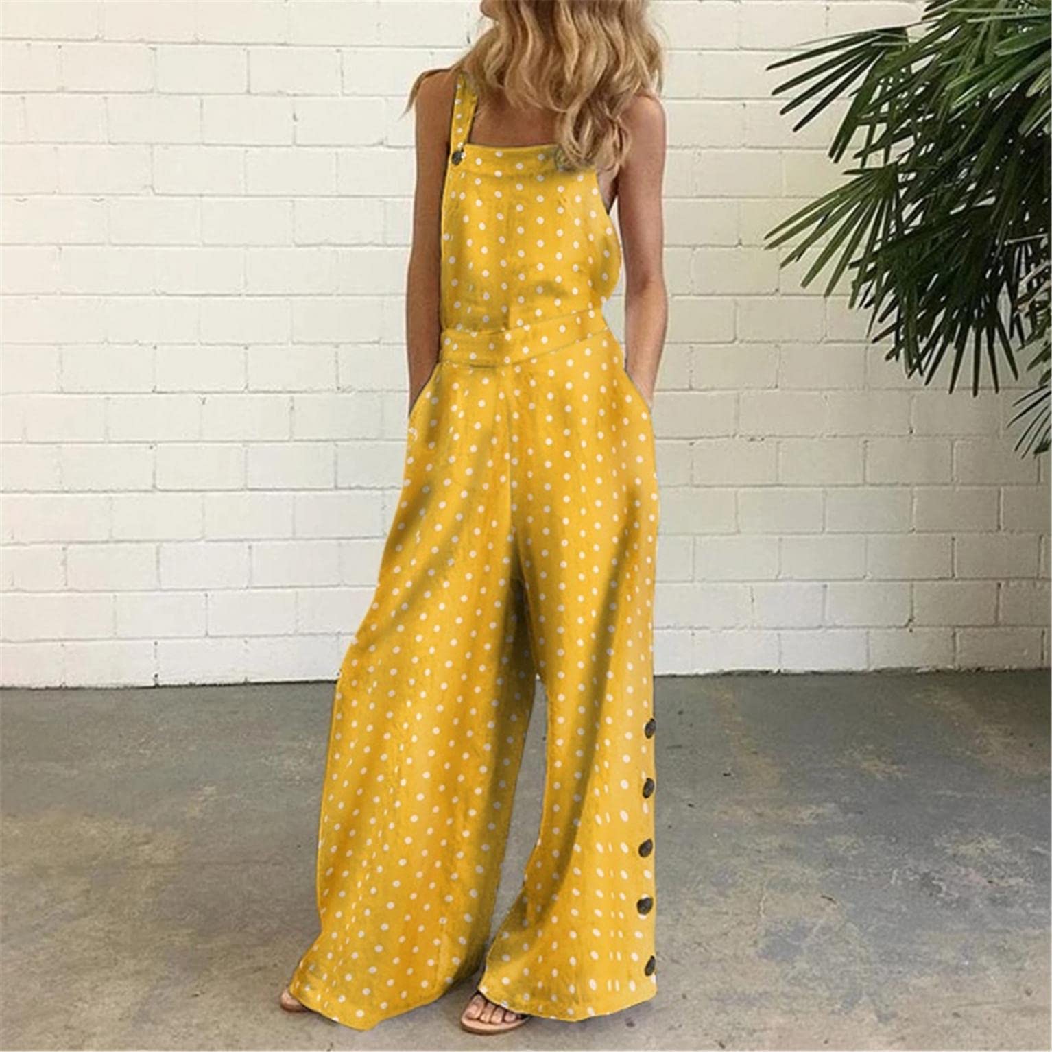 Floral Print Jumpsuit for Women - Casual Sleeveless Spaghetti Strap Romper with Baggy Bib Overalls & Wide Leg Pants - Plus Size Summer Outfit for Beach, Vacation and Street Fashion