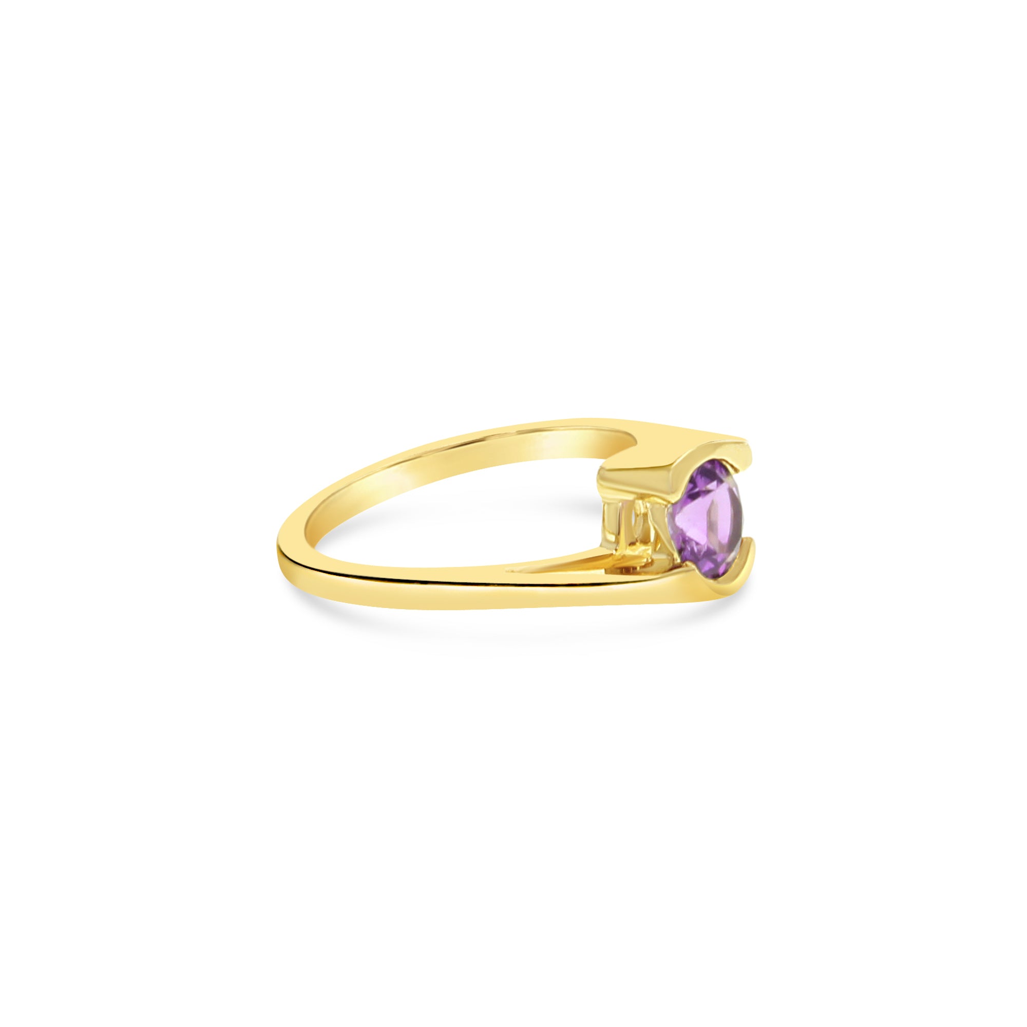 14k Yellow Gold Solitaire Amethyst Ring for Women | Elegant Purple Gemstone Jewelry Gift for Anniversary, Engagement & Special Occasions