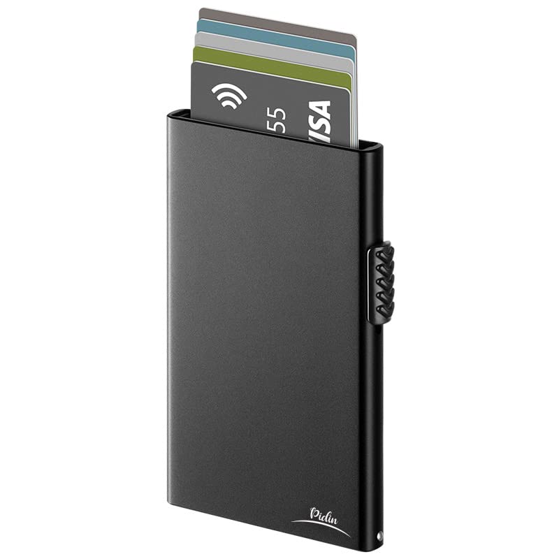 Ultra Slim RFID Blocking Metal Wallet - Minimalist Credit Card Holder for Men & Women (Holds 7 Cards) - Aluminum Black - Perfect for Travel, Business & Everyday Use