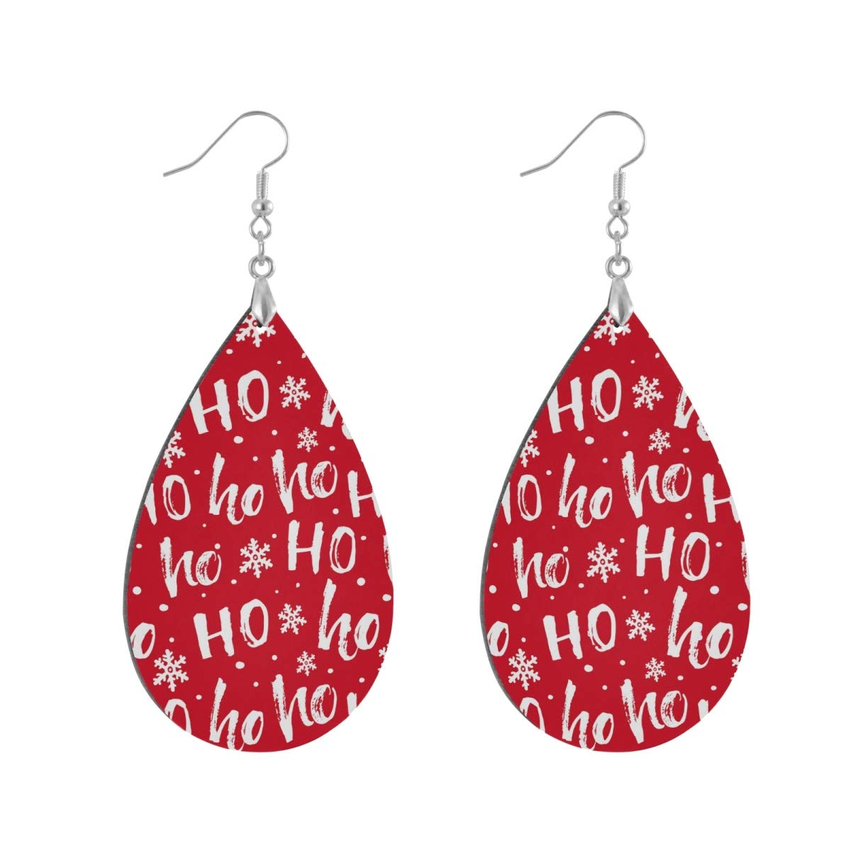 Christmas HoHoHo Santa Claus Wooden Earrings - Silver Plated Copper Dangle Earrings for Women & Girls | Lightweight MDF Teardrop Earrings | Perfect for Holiday Parties, Gift Giving & Festive Outfits