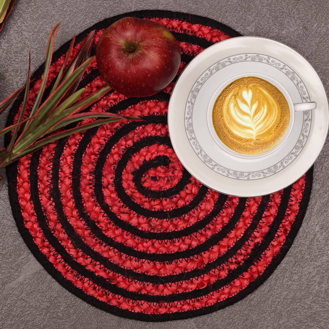 Natural Jute Round Placemats Set - Reversible Braided Table Mats for Dining, Kitchen, Side Table & Center Table (30x30cm, Black & Pink) - Eco-Friendly Home Decor for Everyday Use & Special Occasions