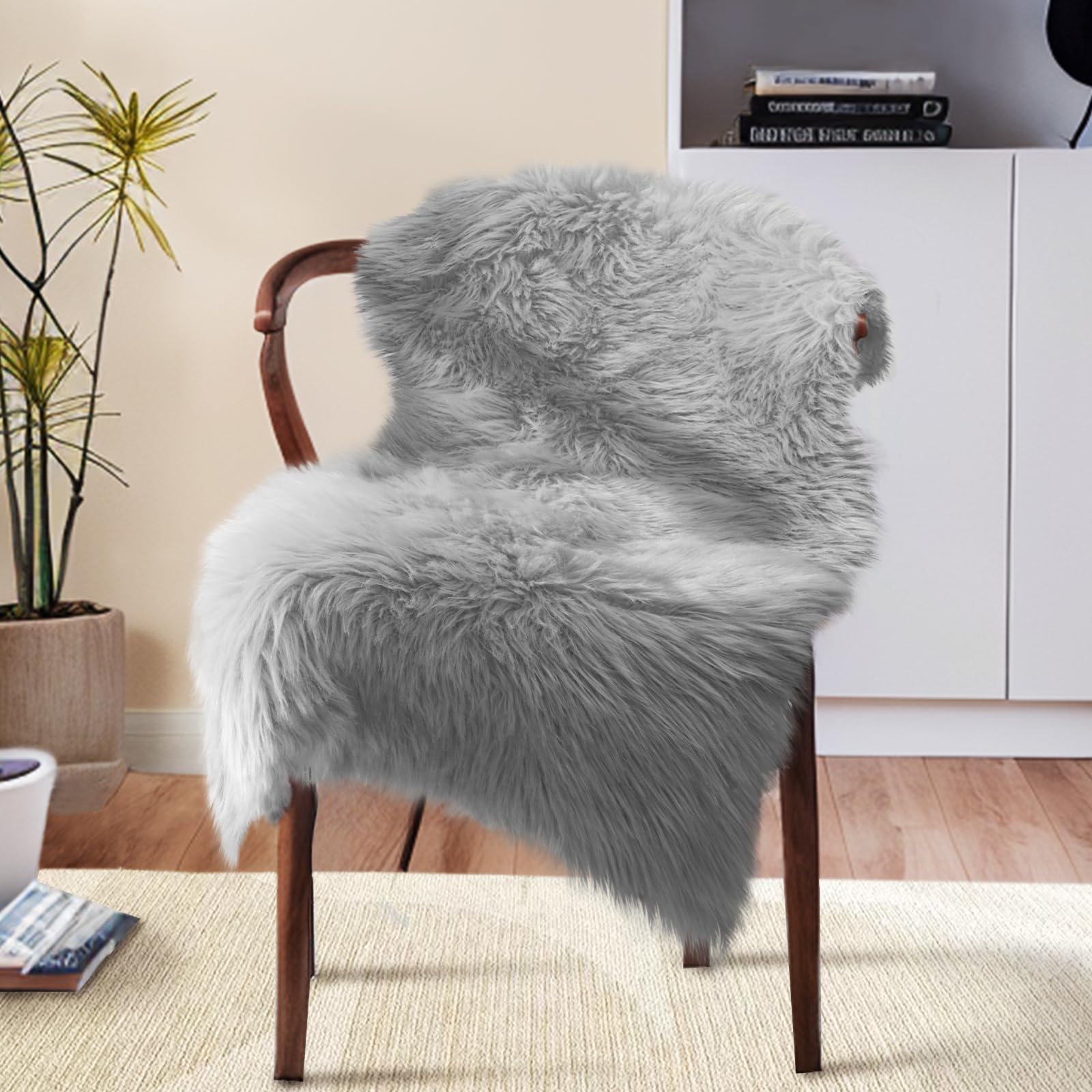 Premium Faux Sheepskin Rug - Ultra Soft Grey Fluffy Faux Fur Rug for Bedroom, Living Room, Nursery | 2x3 Feet Plush Chair Cover & Cozy Floor Mat - Perfect for Sofa, Couch, Kids Play Area & Home Decor