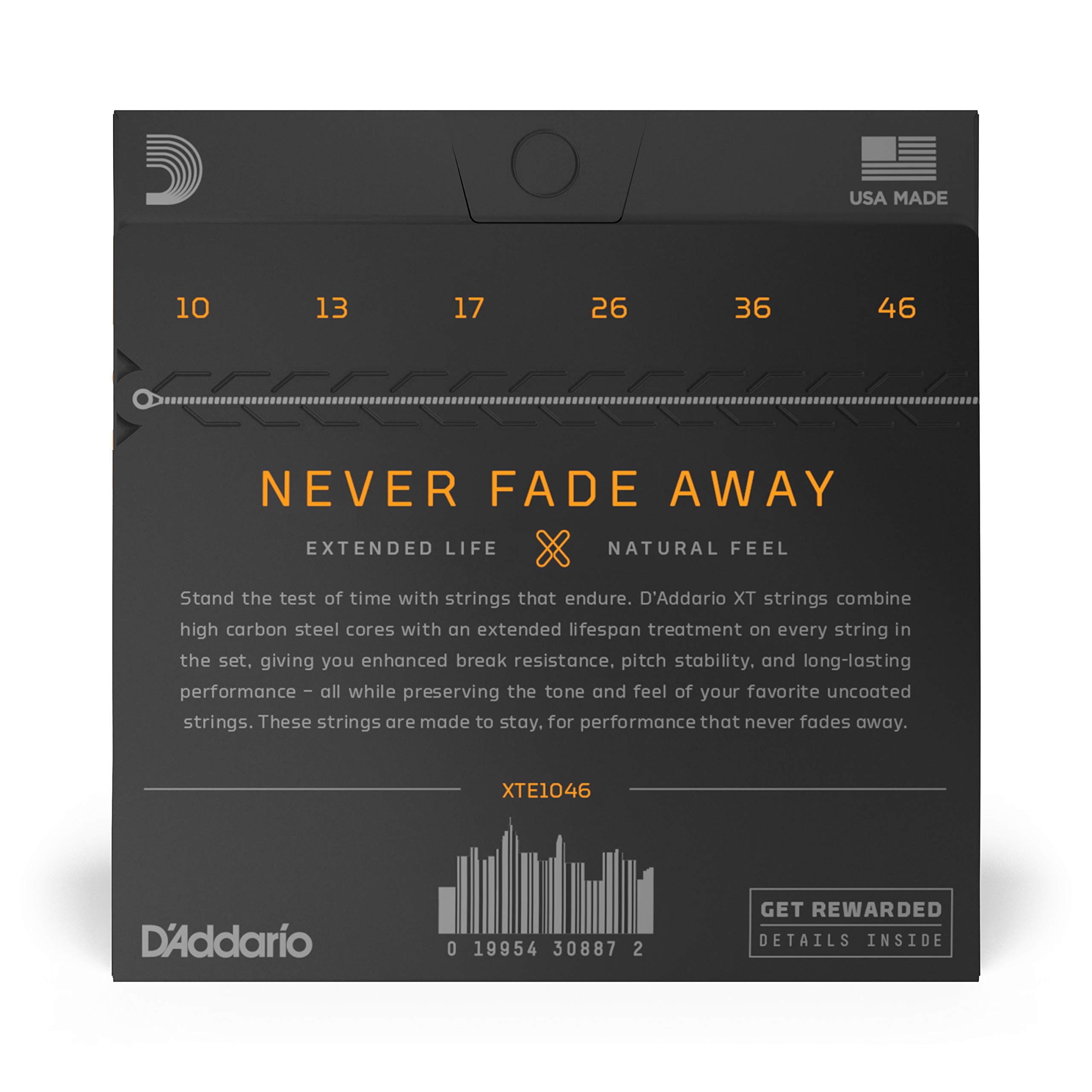 D'Addario XTE1046 Electric Guitar Strings - XT Nickel Coated, Regular Light Gauge 10-46, 6-String Set (Pack of 1) | Perfect for Rock, Blues & Studio Recording