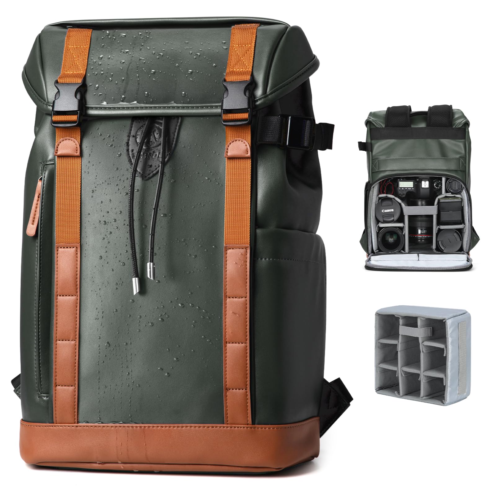 Waterproof Camera Backpack for Photographers - Eco-Friendly Leather DSLR Bag with 13