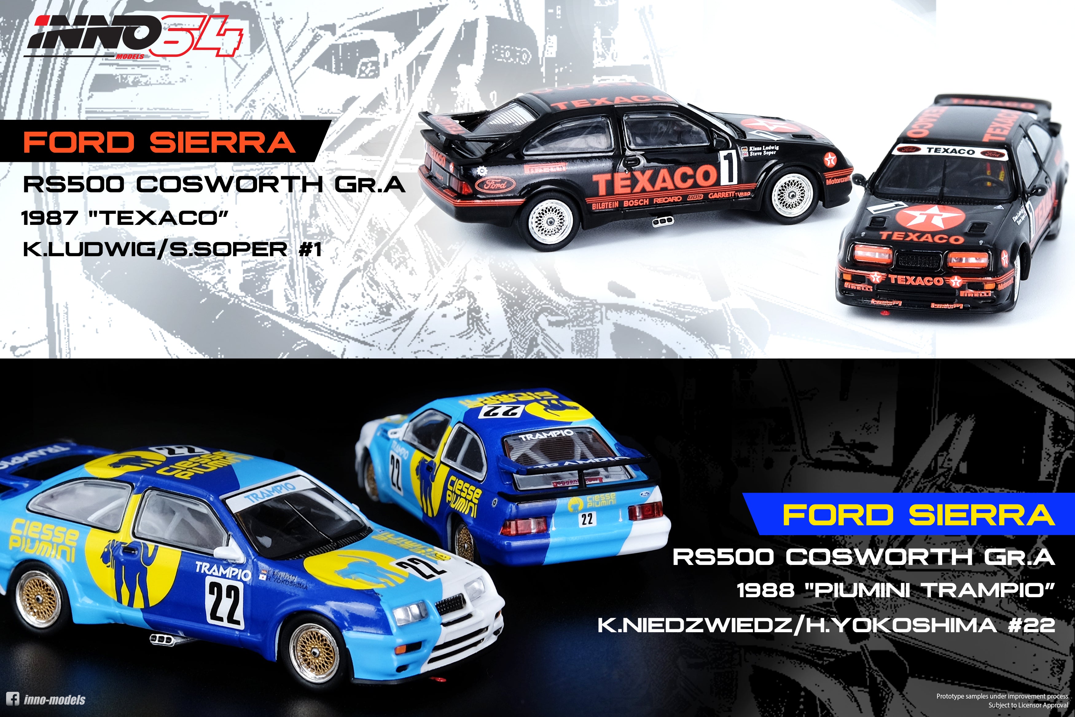 INNO Models 1:64 Scale Ford Sierra RS500 Cosworth #22 PIUMNI TRAMPIO JTC 1988 Winner Diecast Car - K. Niedzwiedz & H. Yokoshima - Collectible Racing Model for Display, Gifts, and Car Enthusiasts