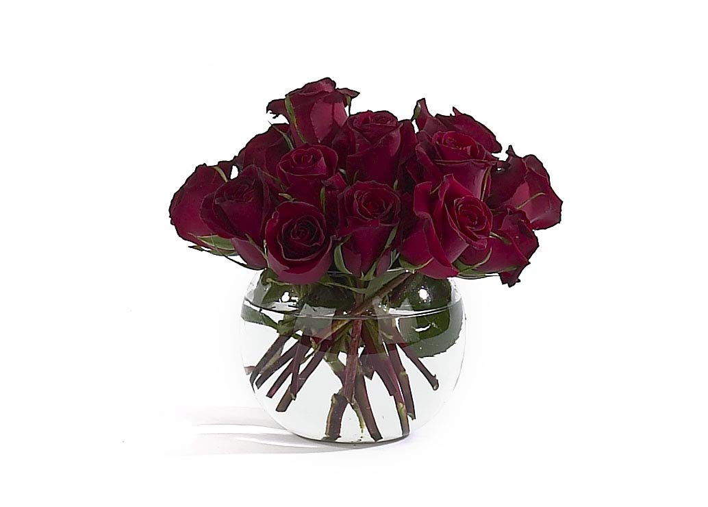 Premium Rose Bowl & Flower Guide Booklet - Elegant Small Glass Round Vase for Wedding Centerpieces, Event Decor, Floral Arrangements, Home & Office Decoration - Perfect for Romantic Weddings, Dinner Parties & Interior Design