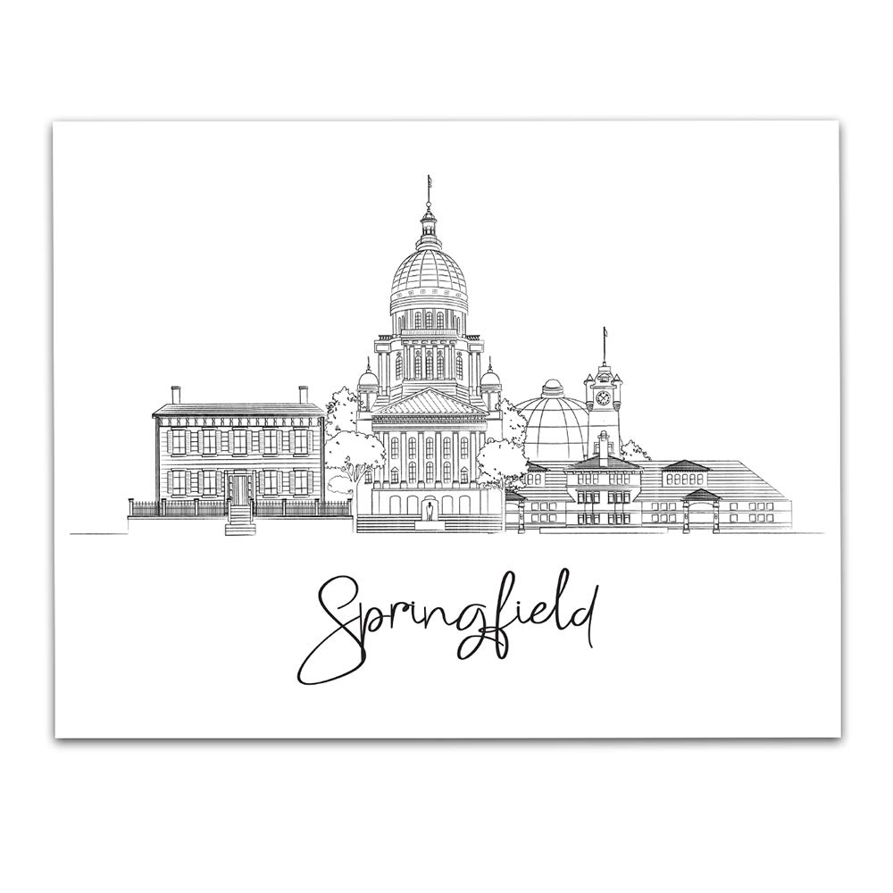 Springfield Line Art Wall Decor - Unframed 11x14 Skyline Print for Home & Office | Springfield Pictures, Bedroom Wall Art, Modern Cityscape Decor for Living Room, Dorm, Gift