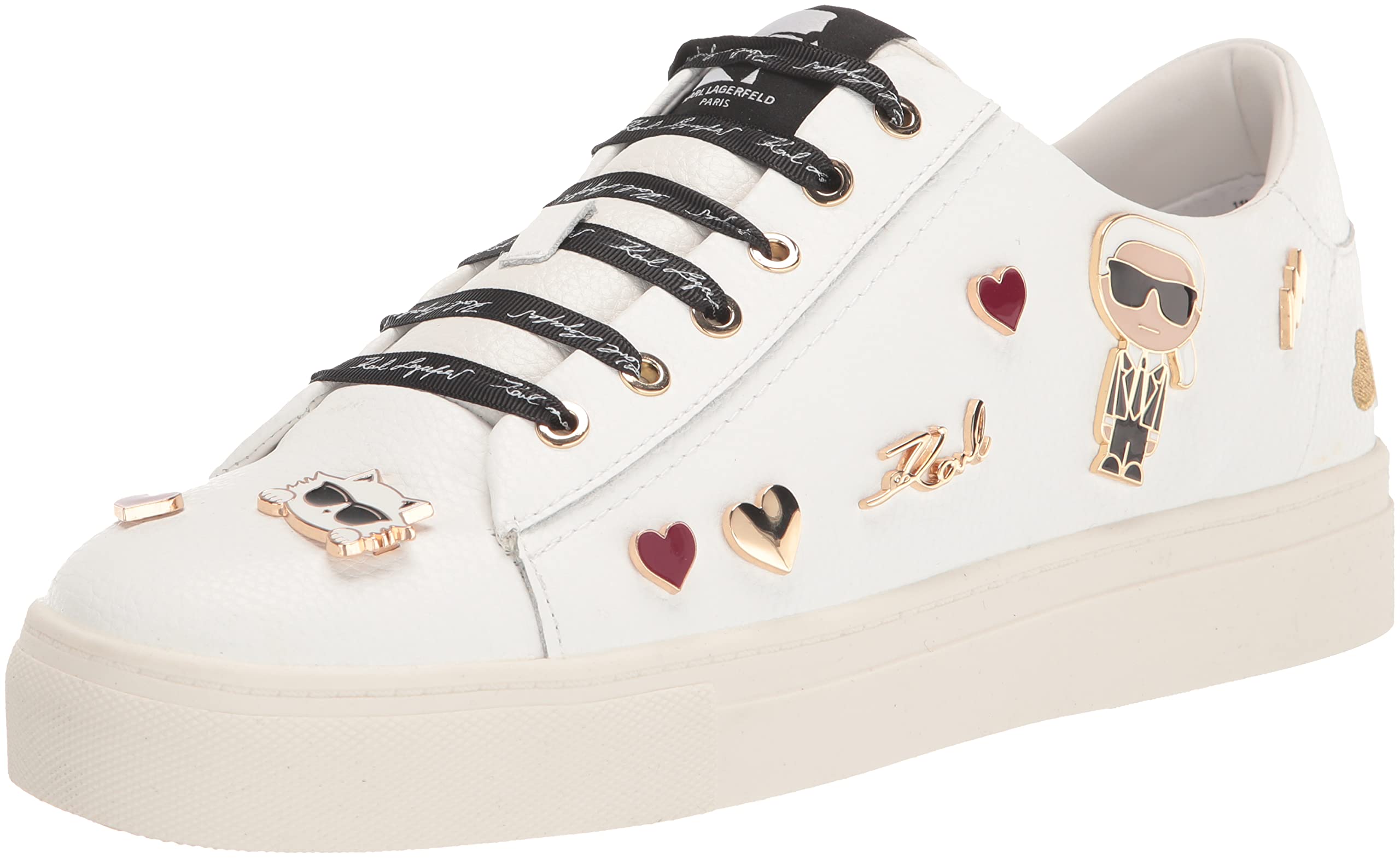 Karl Lagerfeld Paris Women's Cate Pins Sneakers - Fashionable White Leather Low Top Lace Up Shoes for Casual Wear & Street Style Outfits